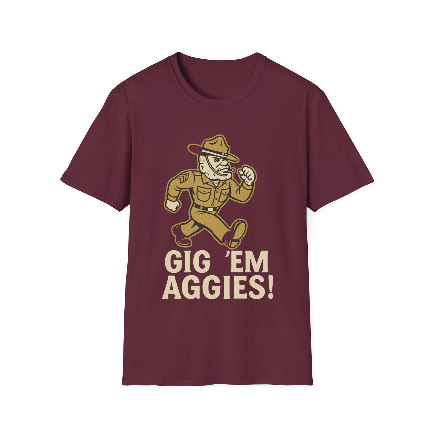 Gig 'Em Aggies Old Sarge Unisex Softstyle T-Shirt (Gold Logo) - Sweet Baby Jeez Teez