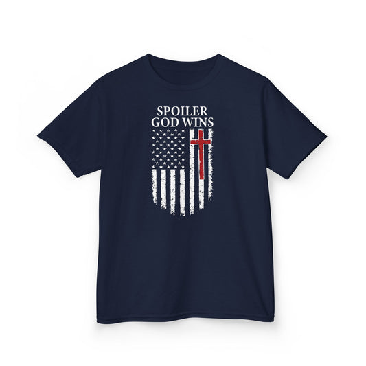 "Spoiler God Wins" Christian Kids Softstyle T-Shirt