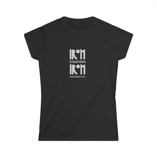 "Iron Sharpens Iron" Bible Verse Christian Inspirational Women's Fitted Tee (Gray Logo)