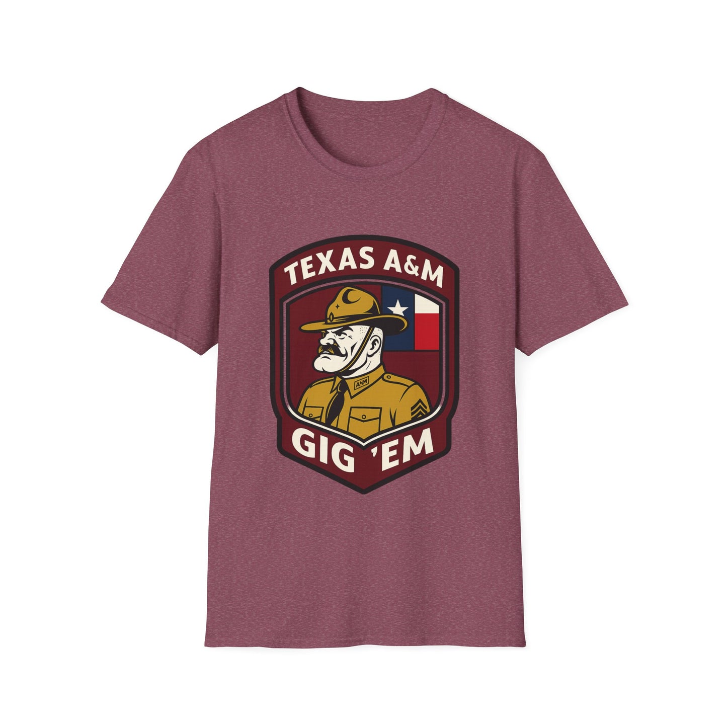 Gig 'Em Aggies Old Sarge Crest Soft Relaxed Tshirt (Texas Flag Logo 2)