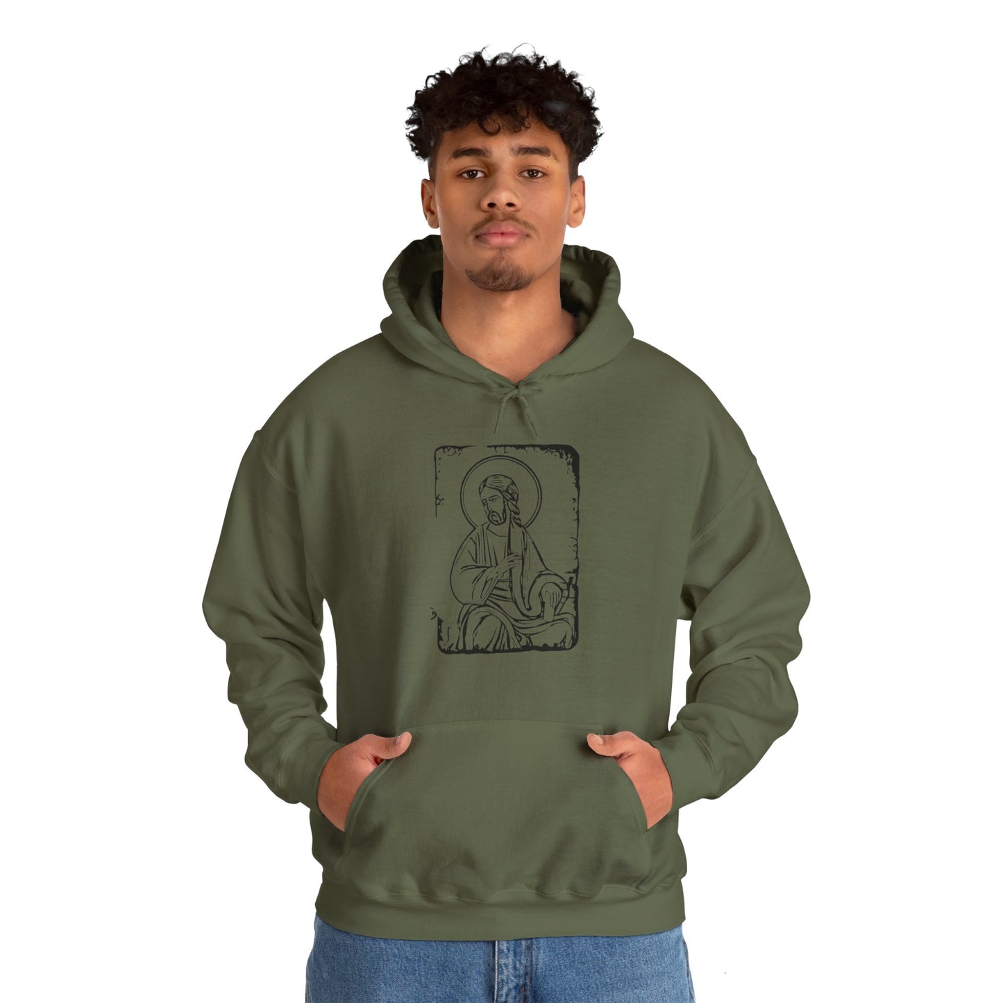 Orthodox Icon Men's Hooded Sweatshirt (Black Logo) - Sweet Baby Jeez Teez