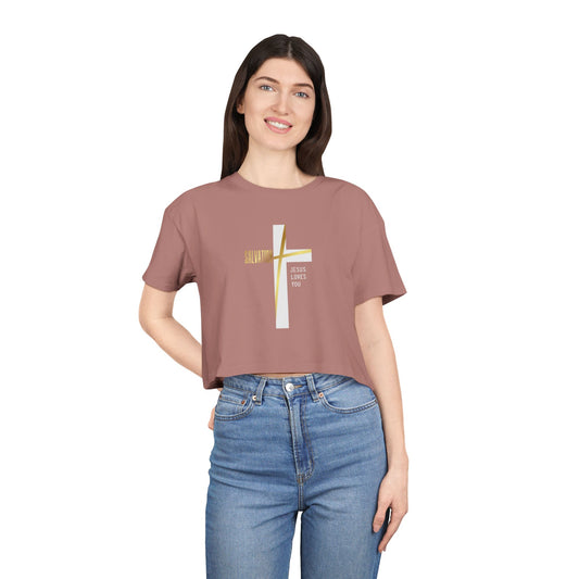 Salvation/Jesus Loves You Faith-Inspired Women's Crop T-Shirt - Sweet Baby Jeez Teez