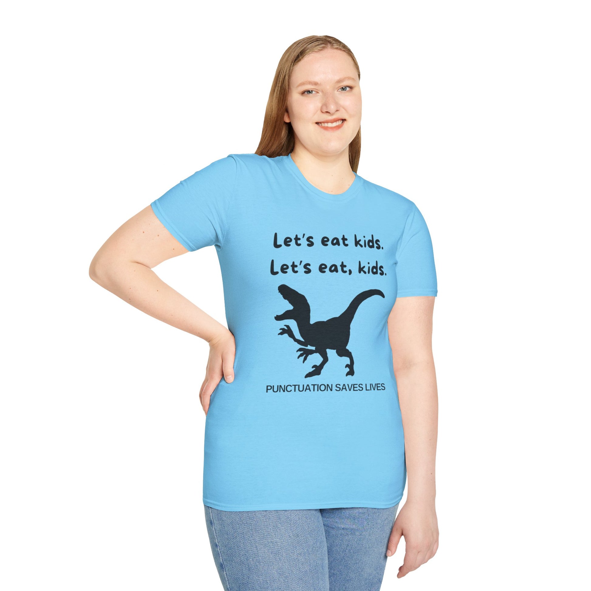 Lets Eat Kids Womens Relaxed/Plus Tshirt (Black Logo) - Sweet Baby Jeez Teez