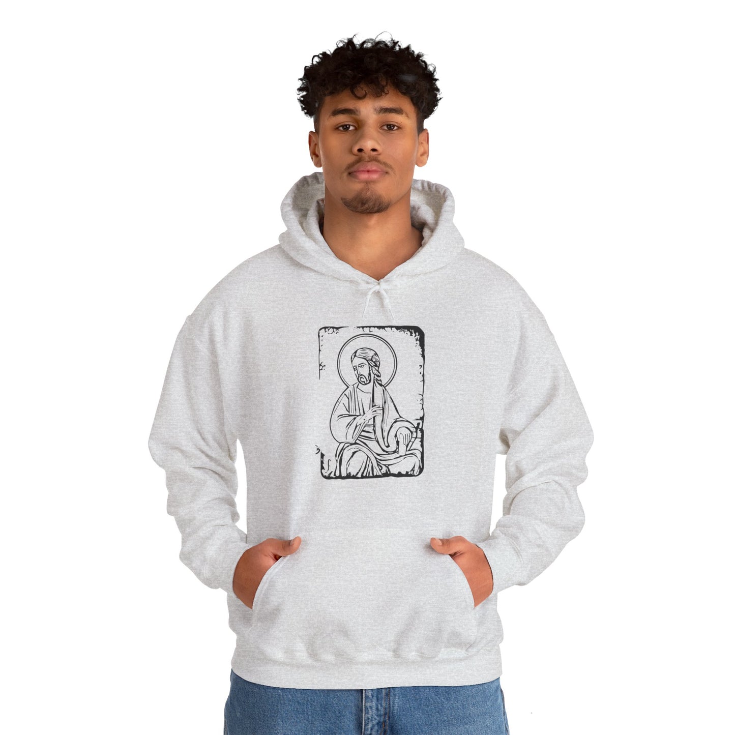 Orthodox Icon Men's Hooded Sweatshirt (Black Logo) - Sweet Baby Jeez Teez