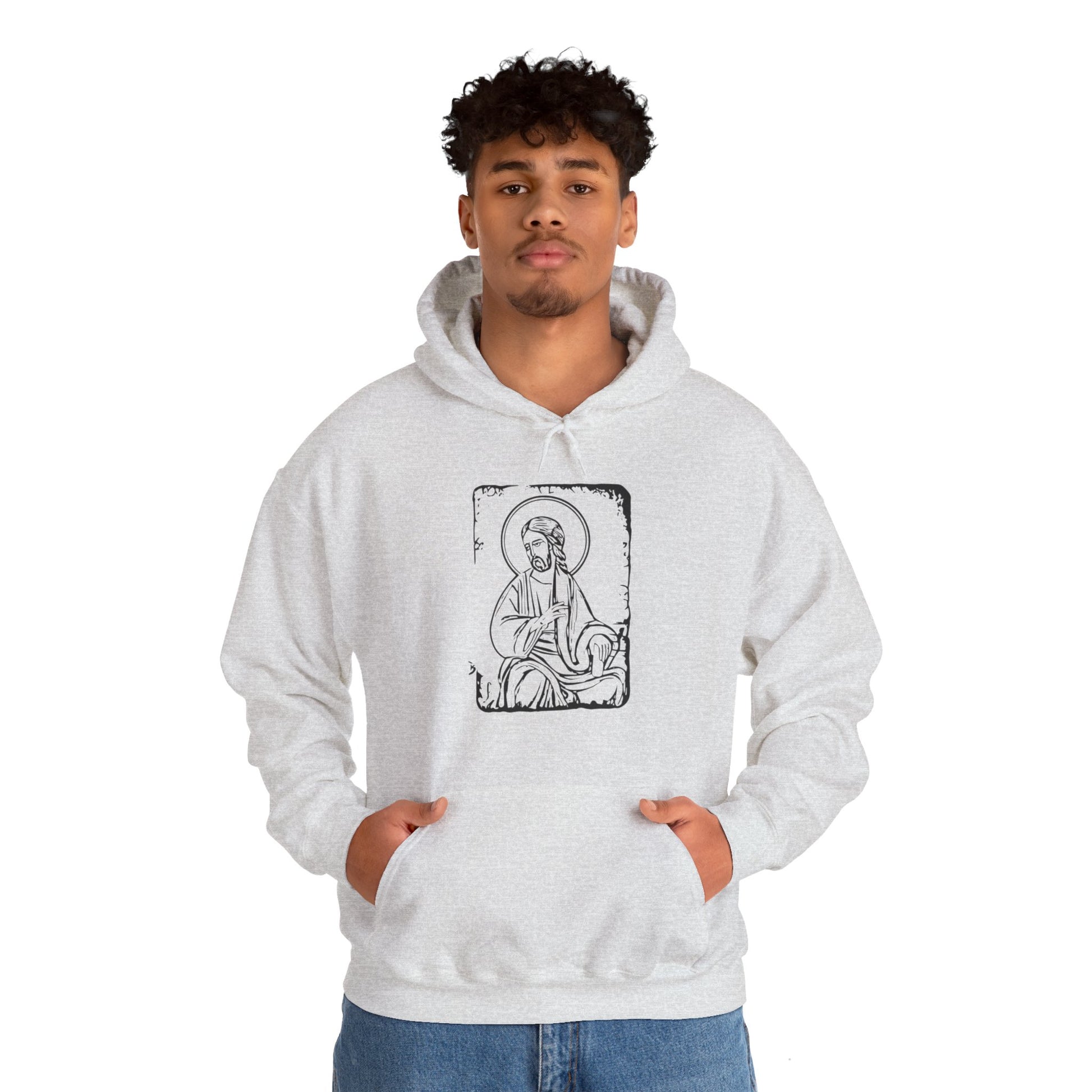 Orthodox Icon Men's Hooded Sweatshirt (Black Logo) - Sweet Baby Jeez Teez