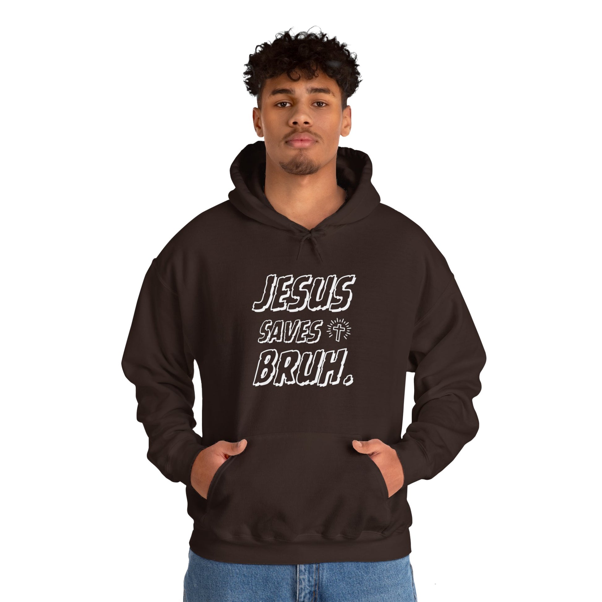 Jesus Saves Bruh Men's Hoodie (White Logo) - Sweet Baby Jeez Teez