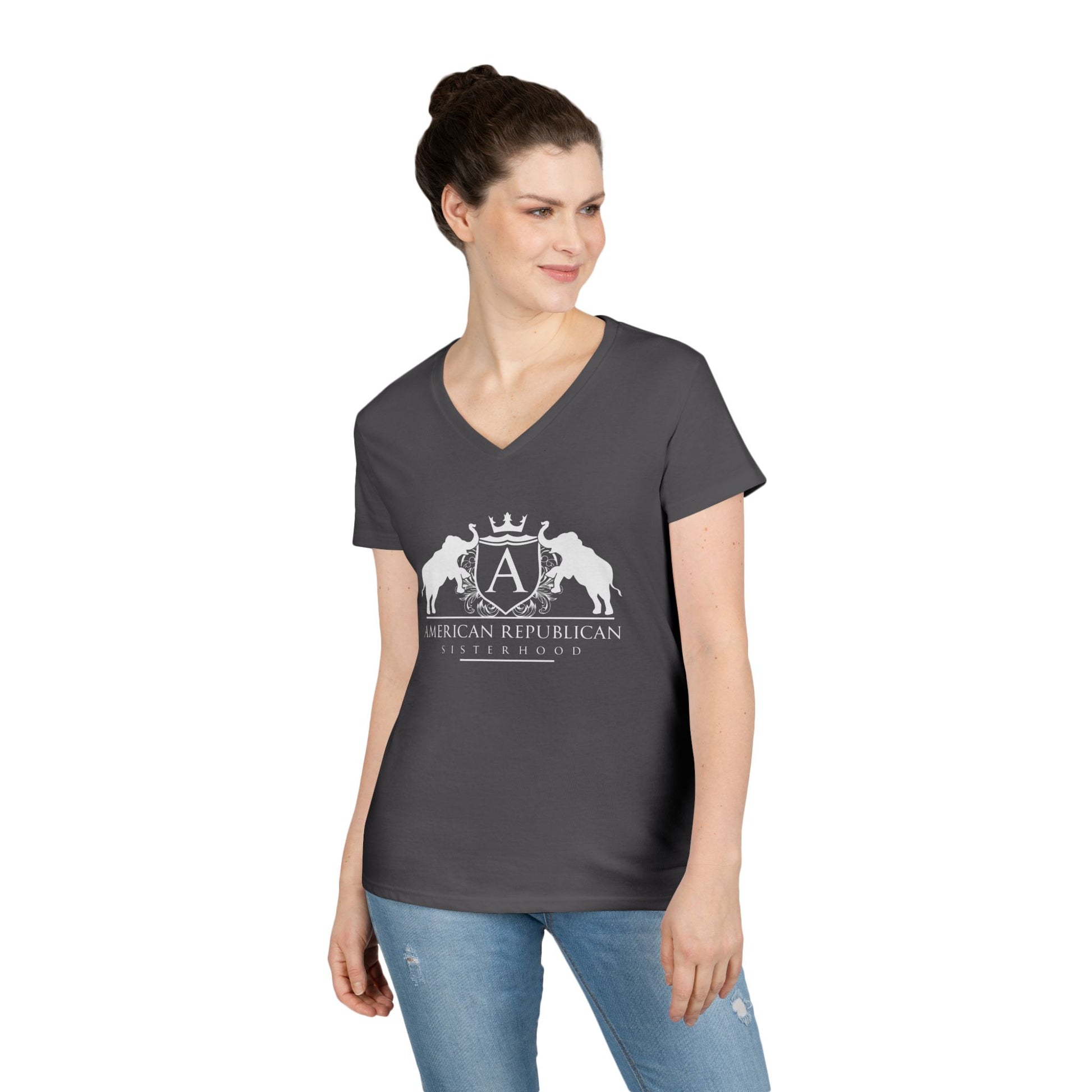 ARS Logo Ladies V-Neck Tshirt (ARS - White Logo) - Sweet Baby Jeez Teez