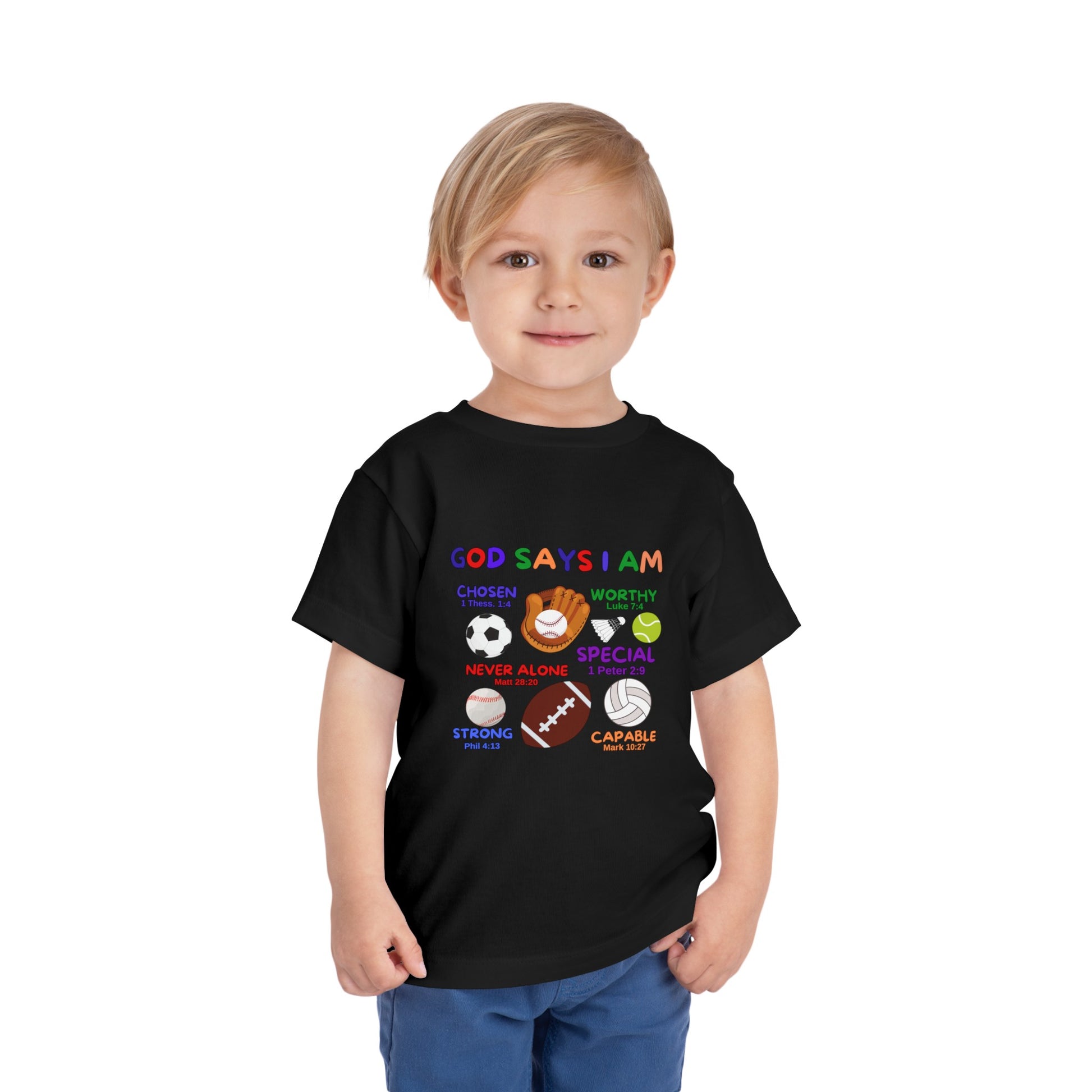 God Says I am Toddler Boys Tshirt (Sports Logo) - Sweet Baby Jeez Teez