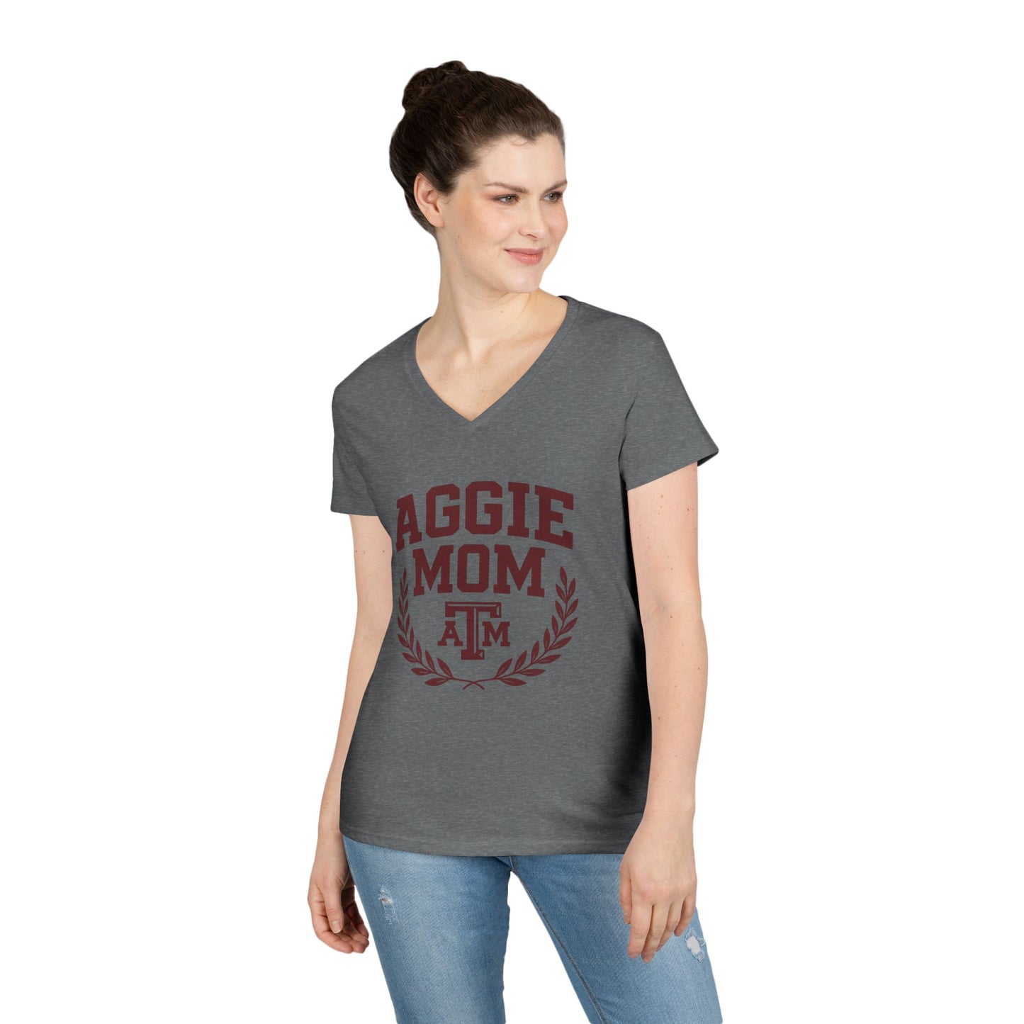 Aggie Mom Texas A&M Women's Semi-Fitted V-Neck T-Shirt - Sweet Baby Jeez Teez