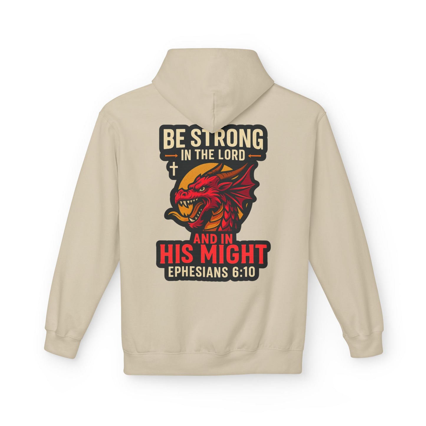 "Be Strong" Bible Verse Dragon Fleece Hoodie (Back Logo)