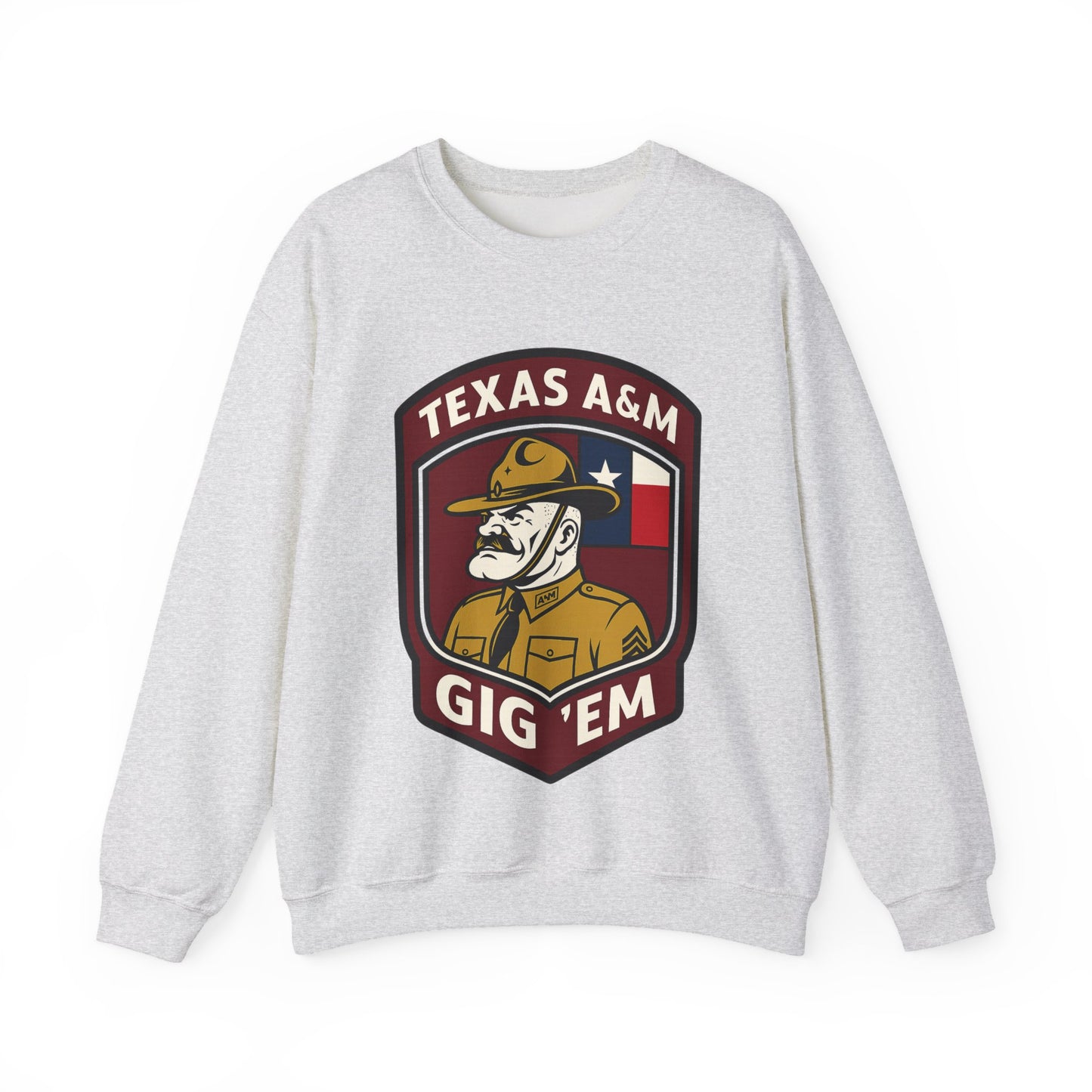 Gig 'Em Aggies Old Sarge Crest Texas A&M Soft Cozy Sweatshirt (Texas Flag Logo 3)