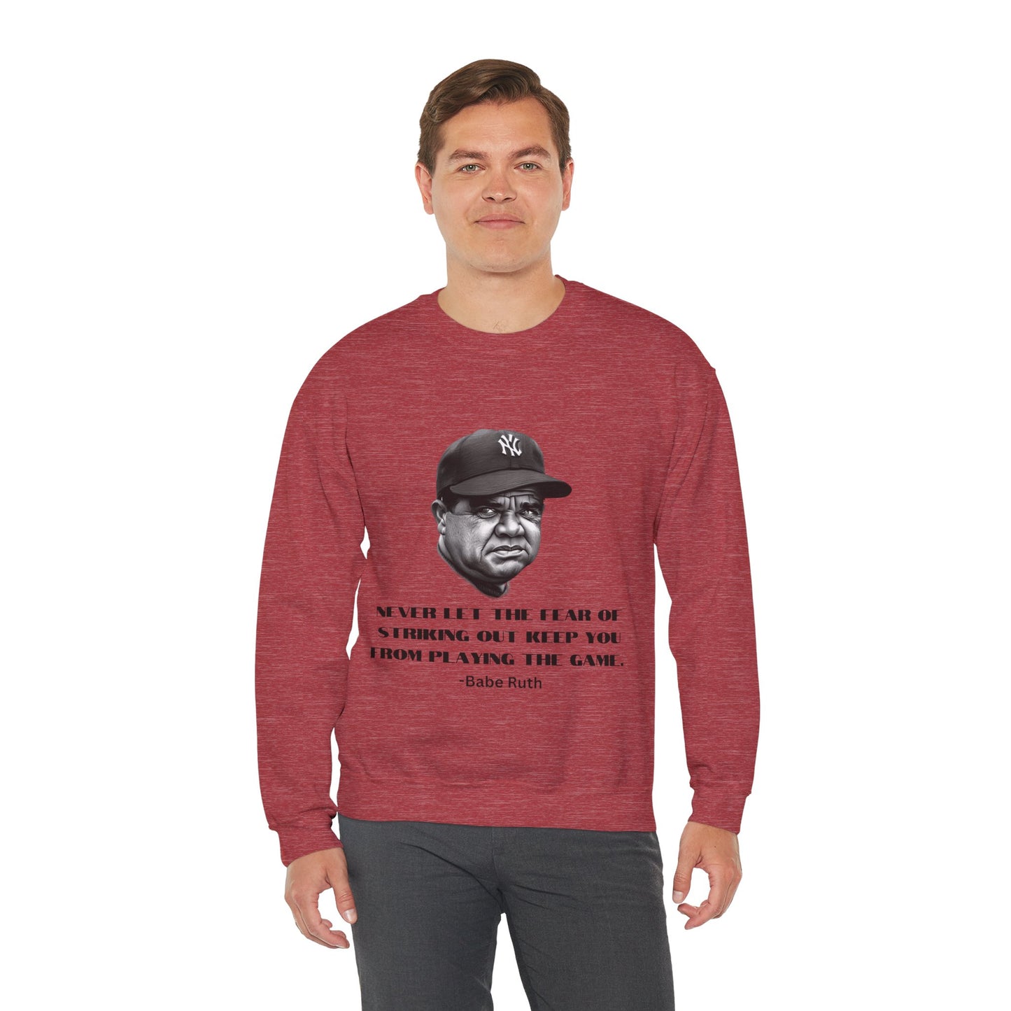 Strike Out Babe Ruth Men's Crewneck Sweatshirt (IW Grayscale Logo) - Sweet Baby Jeez Teez