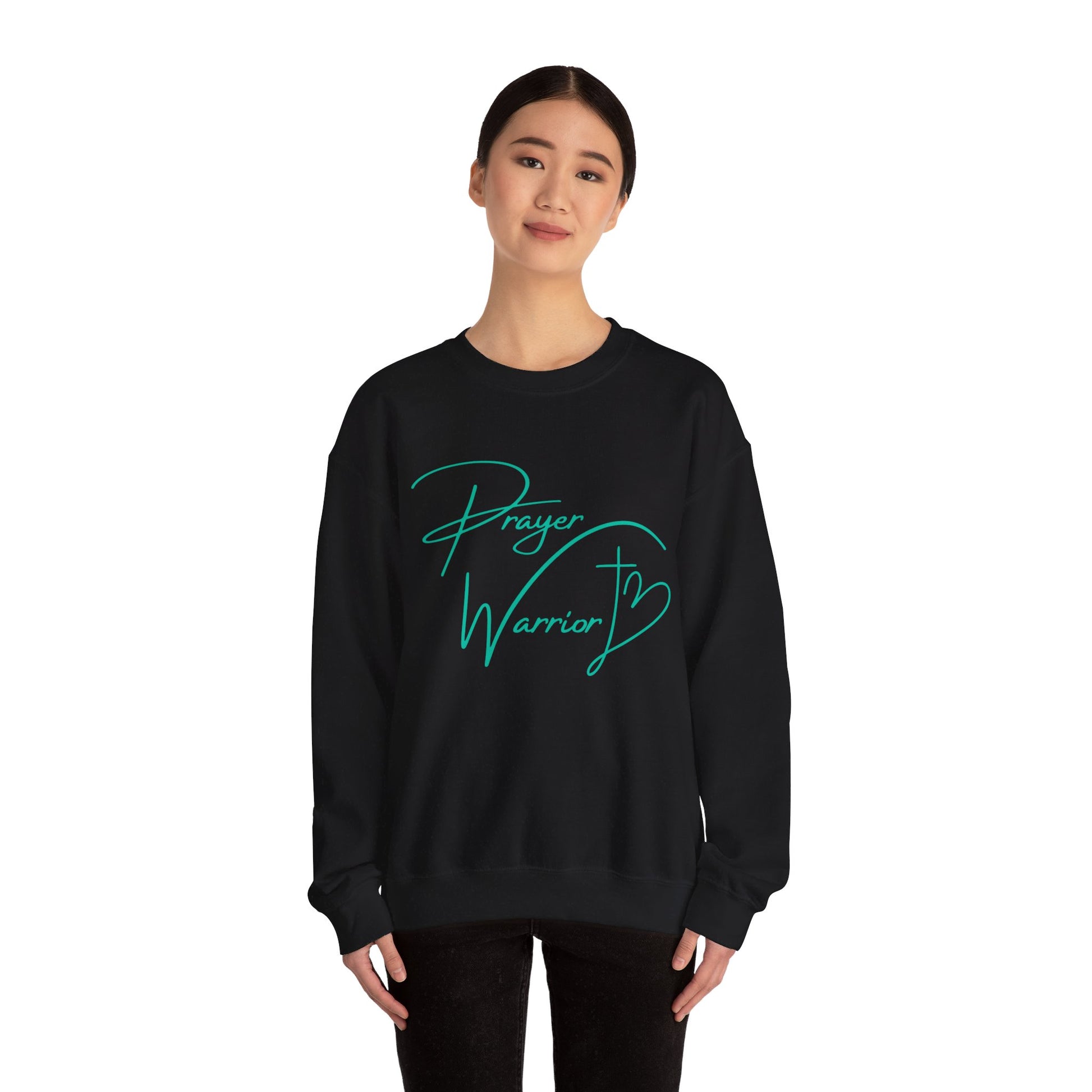 Prayer Warrior Cross Heart Women's Sweatshirt (Teal Logo) - Sweet Baby Jeez Teez