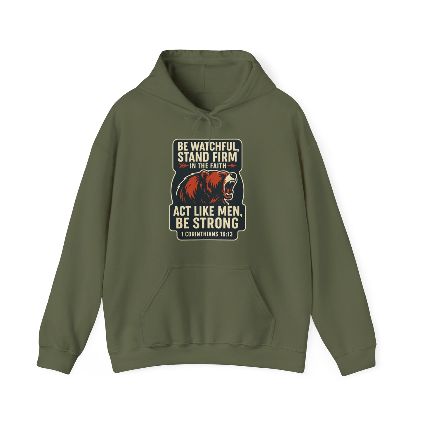 "Stand Firm in Faith" Bear Bible Verse Hoodie Sweatshirt