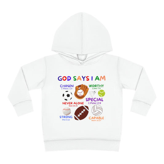 God Says I am Toddler Fleece Hoodie (Sports Logo) - Sweet Baby Jeez Teez