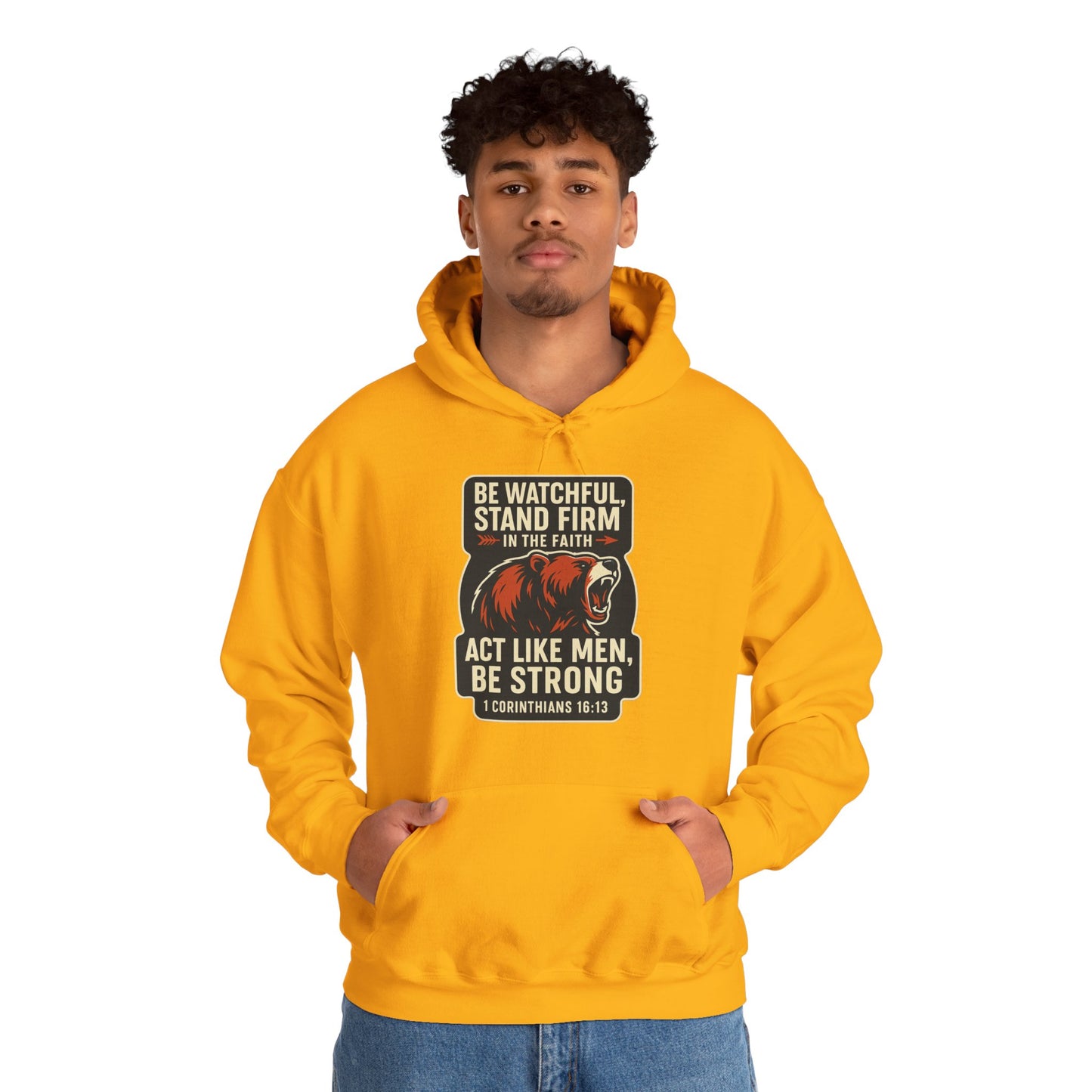 "Stand Firm in Faith" Bear Bible Verse Hoodie Sweatshirt