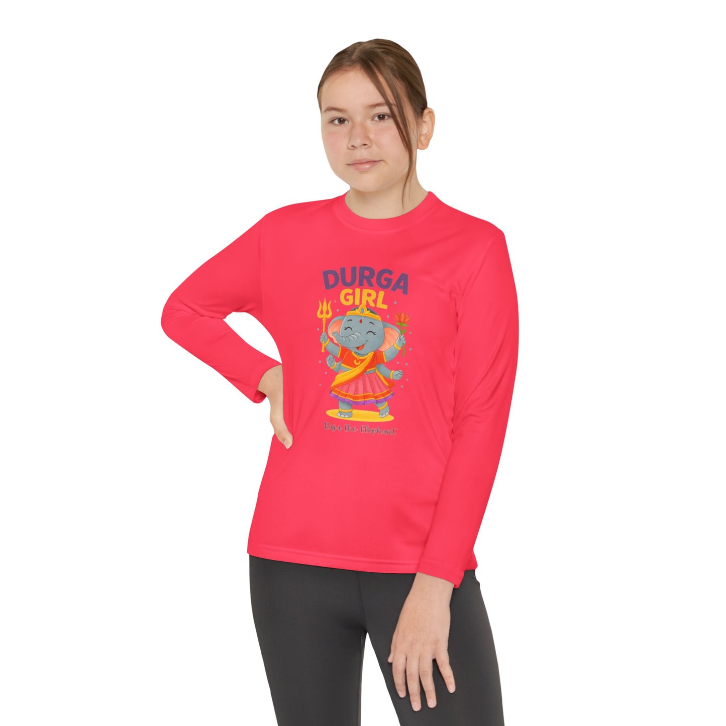 "Durga Girl" Raja the Elephant Girls Long Sleeve Tshirt (Hindu Celebration)
