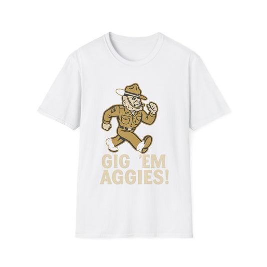 Gig 'Em Aggies Old Sarge Unisex Softstyle T-Shirt (Gold Logo) - Sweet Baby Jeez Teez