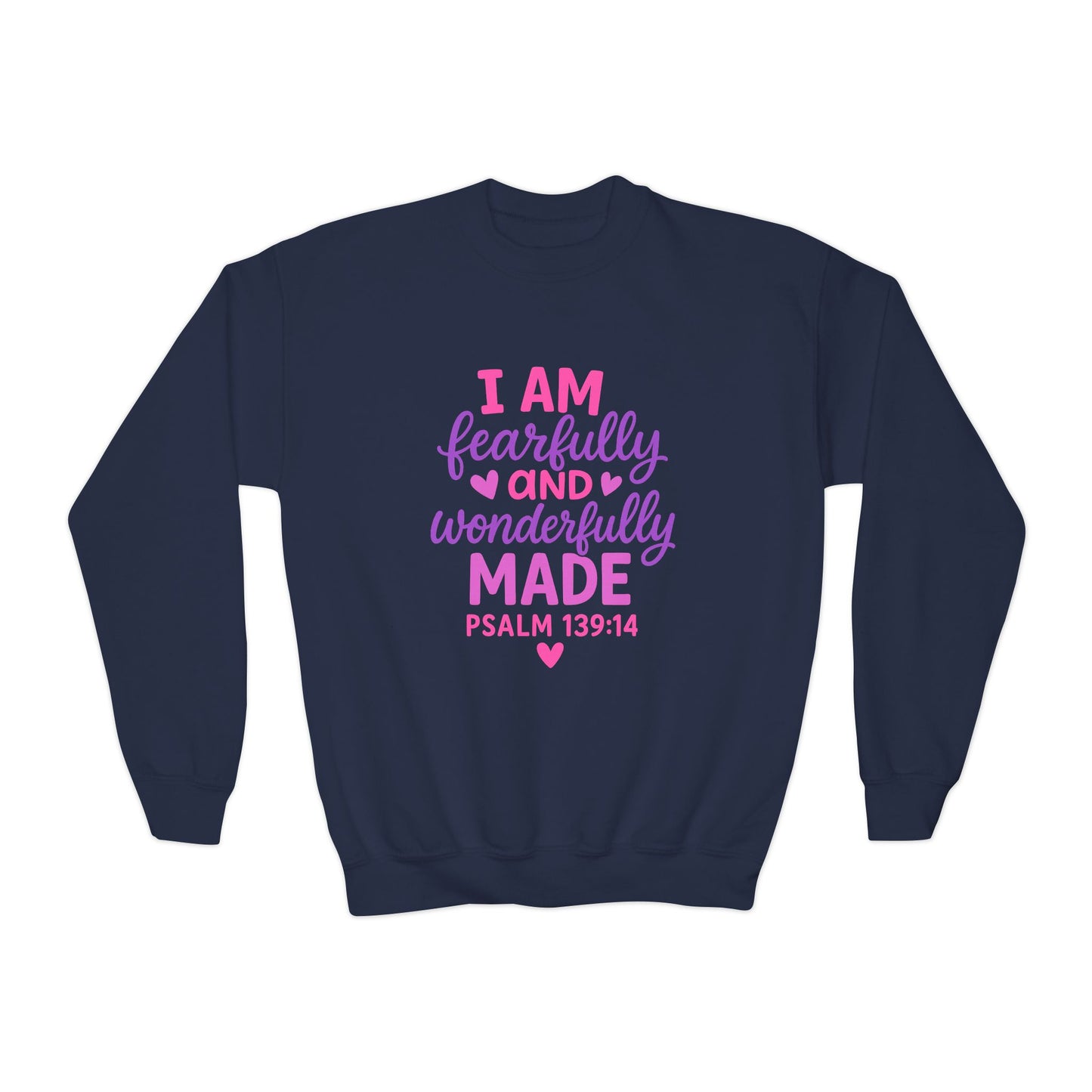 "Wonderfully Made" Christian Bible Verse Girls Sweatshirt
