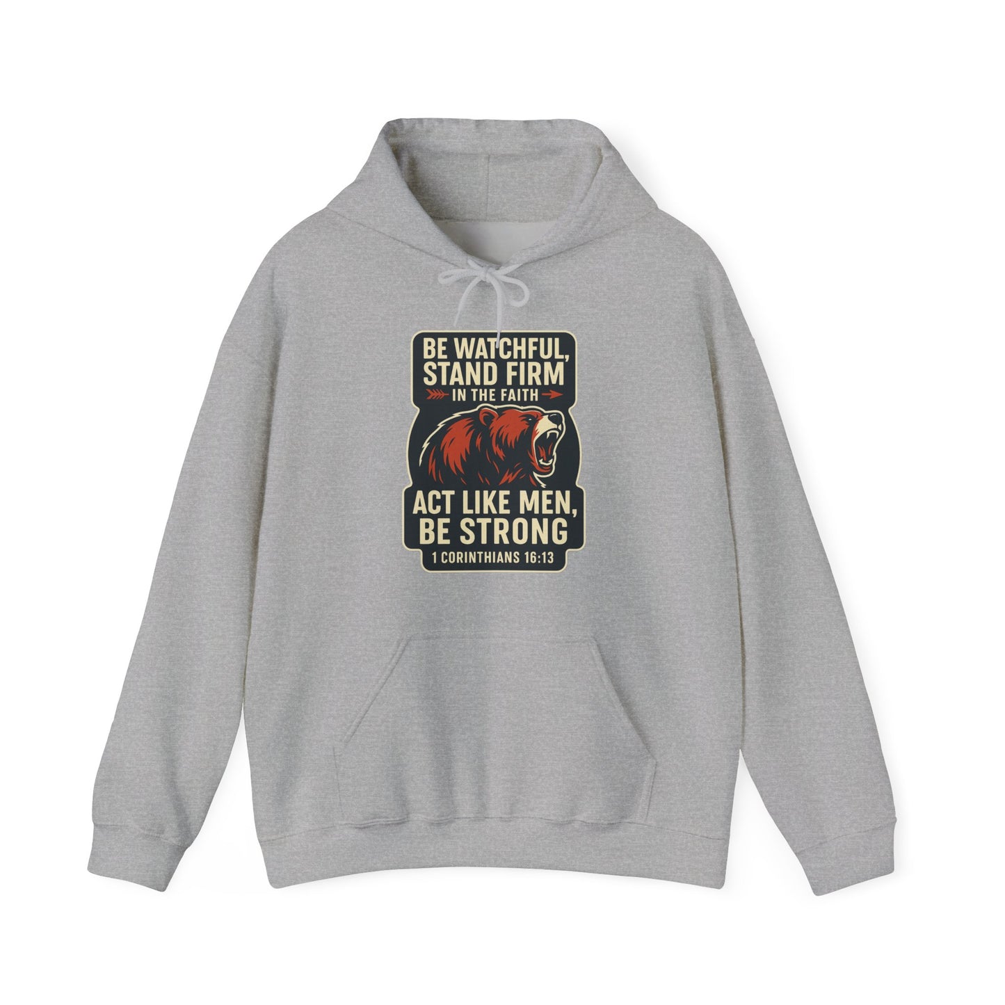 "Stand Firm in Faith" Bear Bible Verse Hoodie Sweatshirt