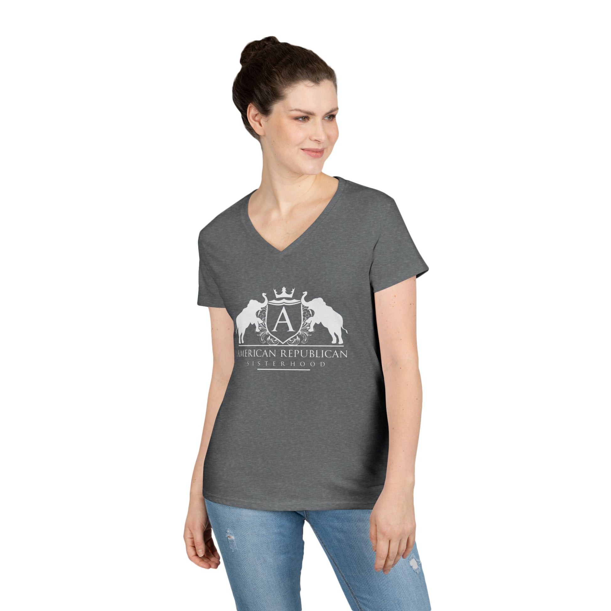 ARS Logo Ladies V-Neck Tshirt (ARS - White Logo) - Sweet Baby Jeez Teez