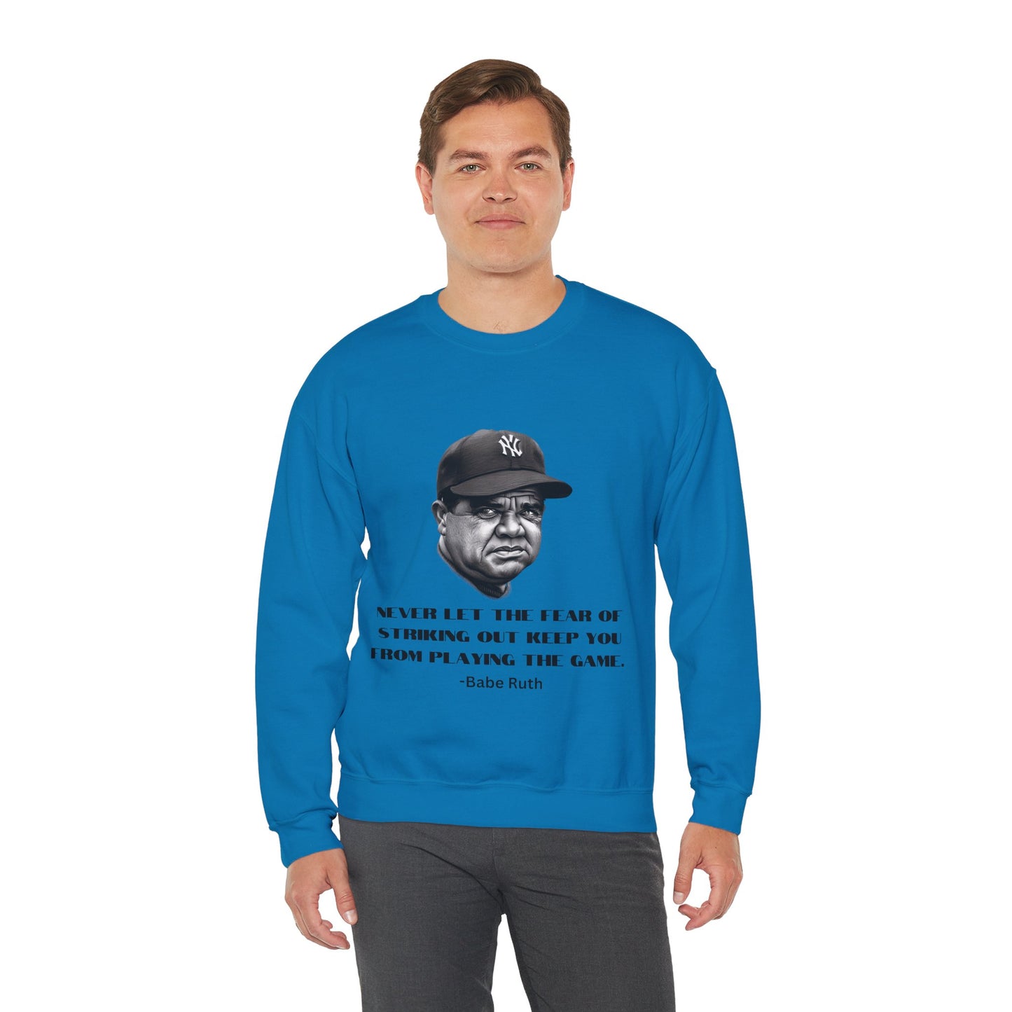 Strike Out Babe Ruth Men's Crewneck Sweatshirt (IW Grayscale Logo) - Sweet Baby Jeez Teez