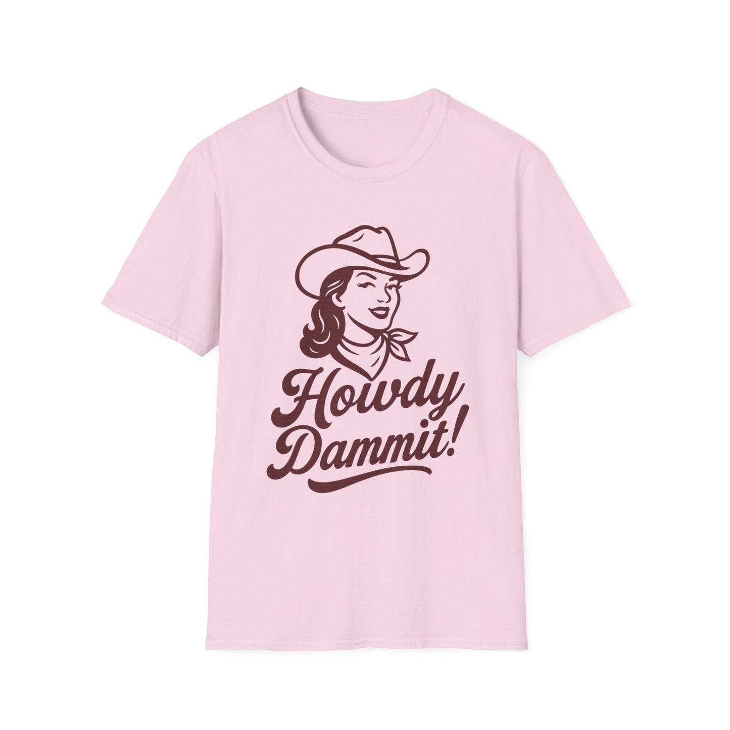 Howdy Dammit! Aggie Texas Cowgirl Softstyle Tshirt (Maroon Logo)