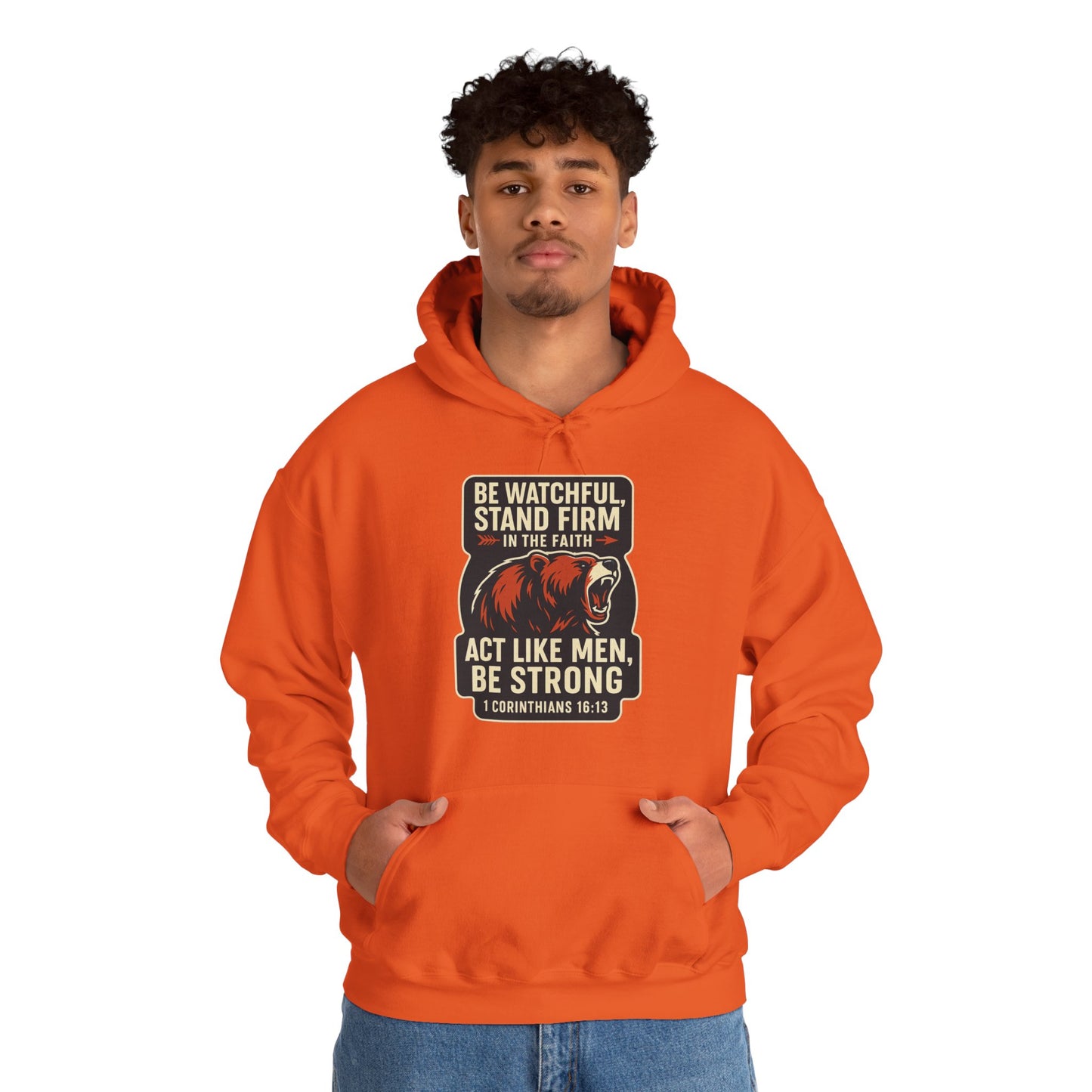 "Stand Firm in Faith" Bear Bible Verse Hoodie Sweatshirt