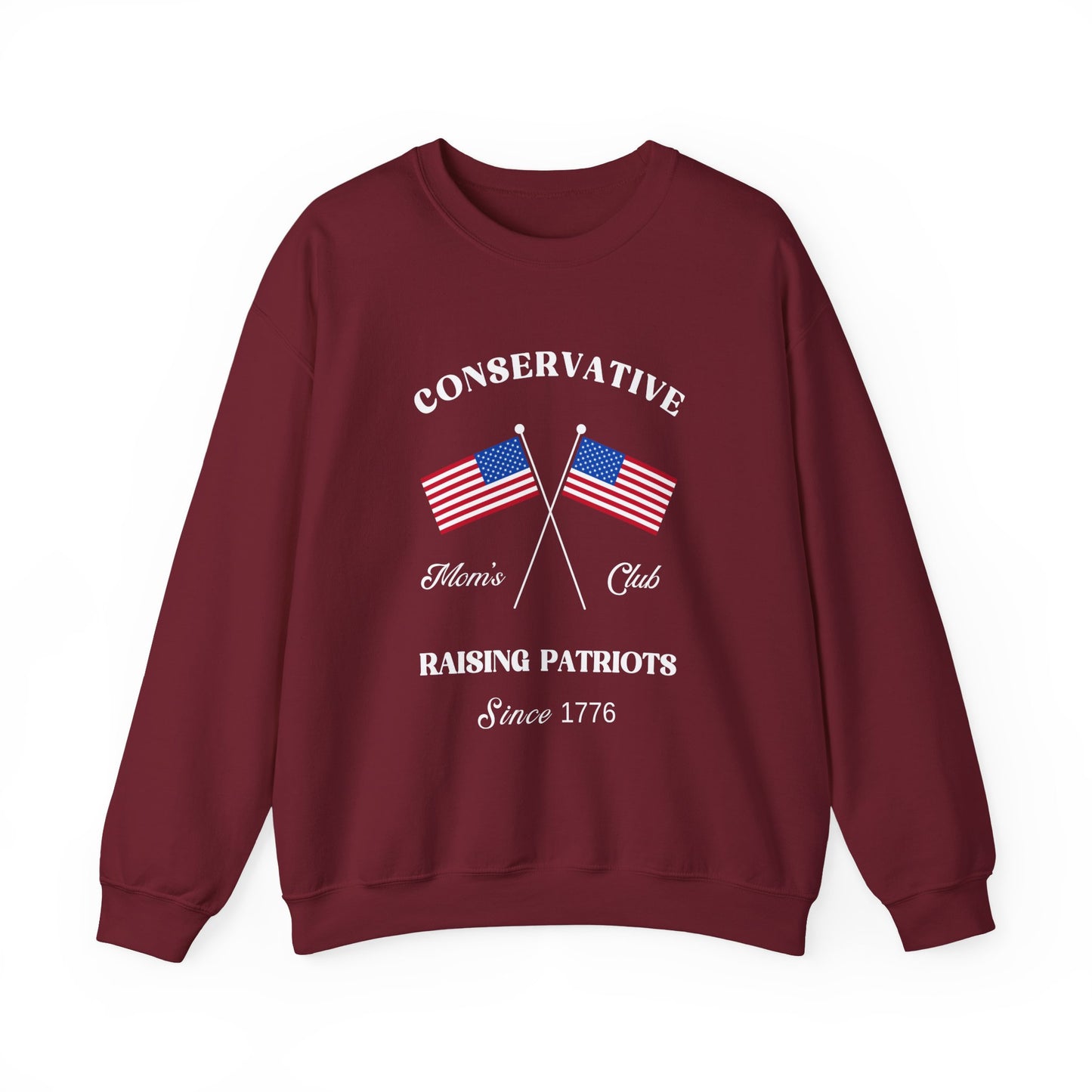 Conservative Mom's Club Crewneck Sweatshirt - Raising Patriots Since 1776 (White Logo)