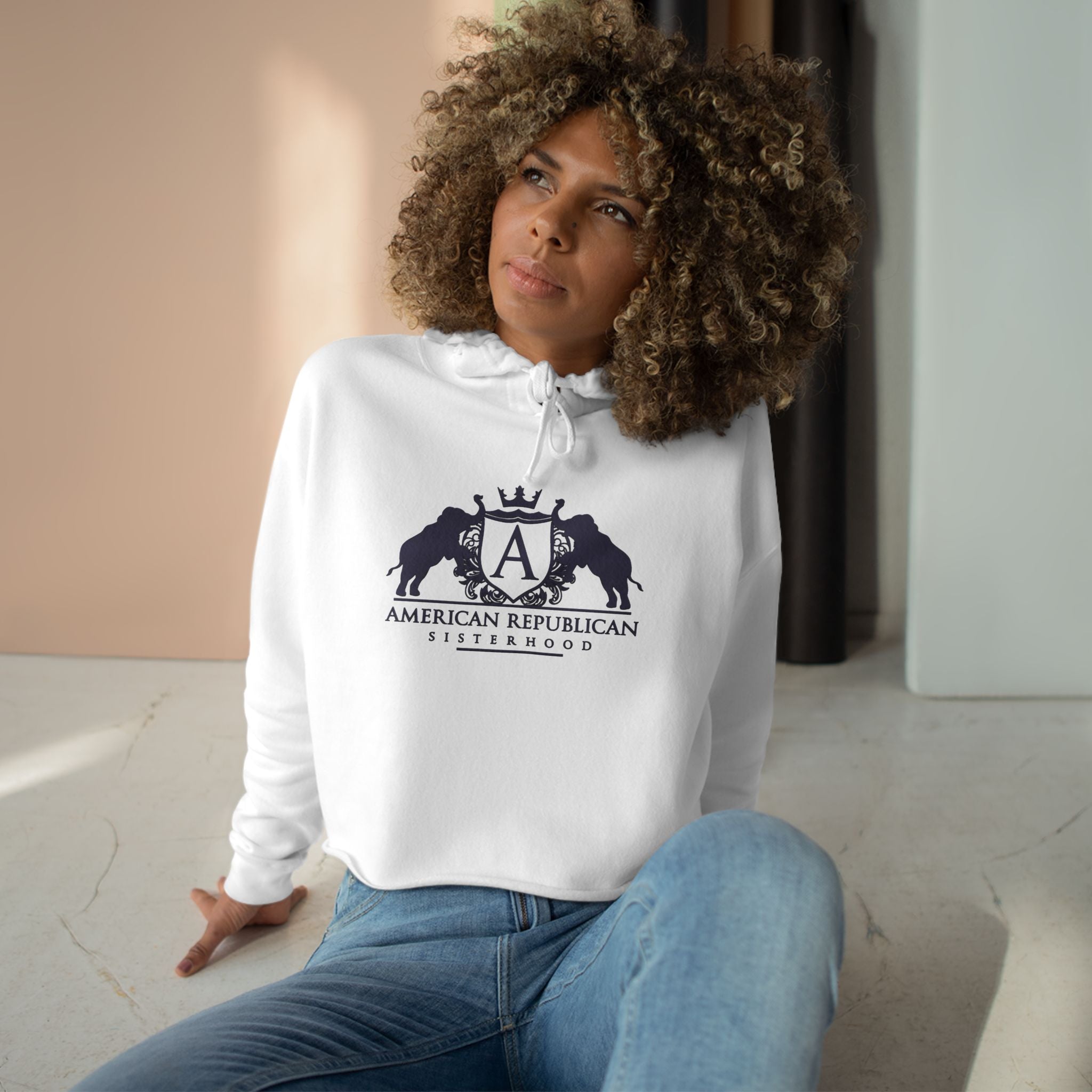 ARS Cropped Hoodie (White with Black Plum Logo) - Sweet Baby Jeez Teez