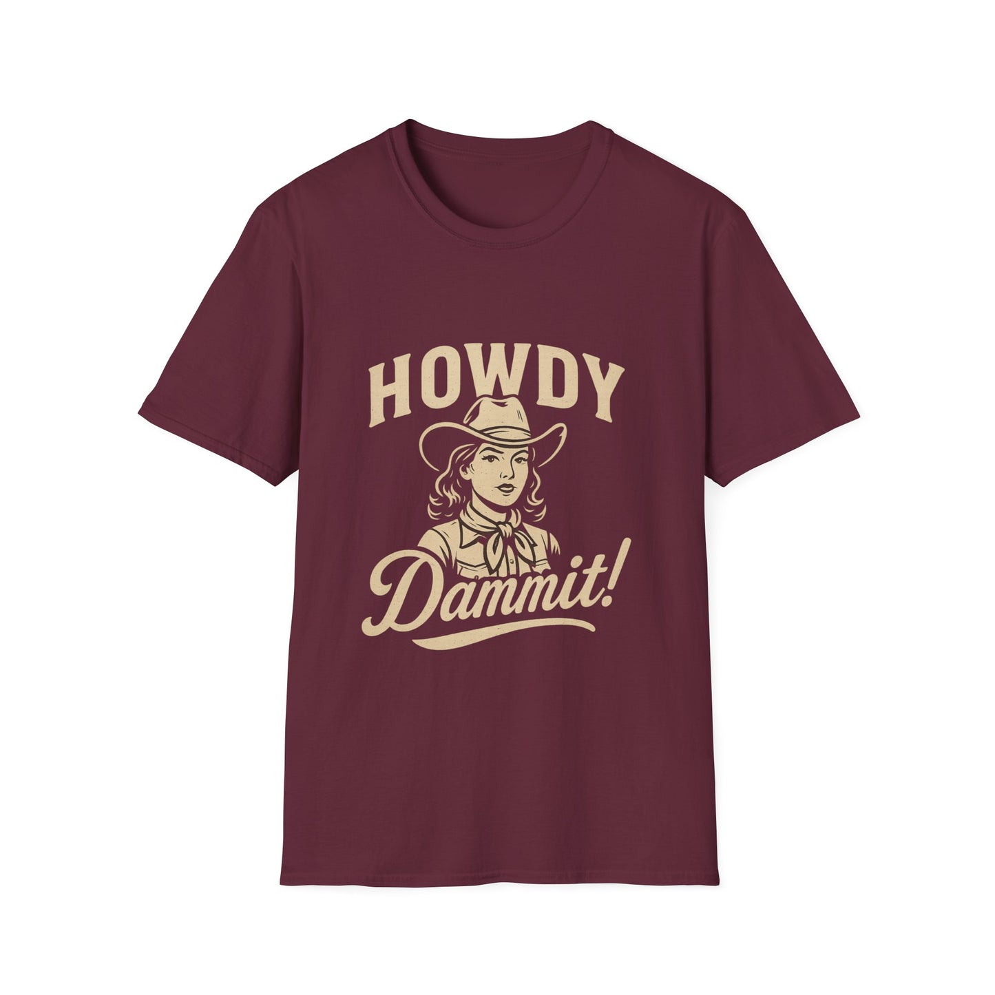Howdy Dammit! Aggie Texas Cowgirl Softstyle Tshirt (Gold Logo)