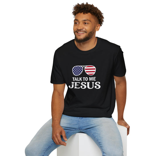 Patriotic "Talk to Me Jesus" Christian Softstyle Tshirt
