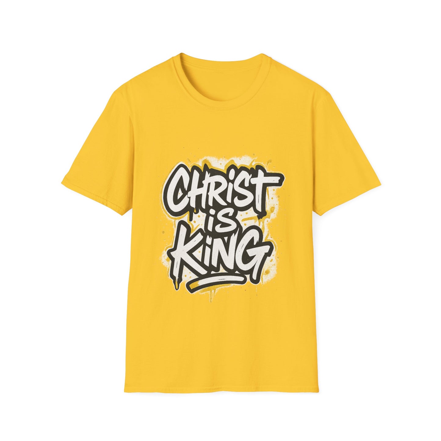 Christ is King Graphic Men's Unisex Softstyle Tshirt (White/Gold Logo)