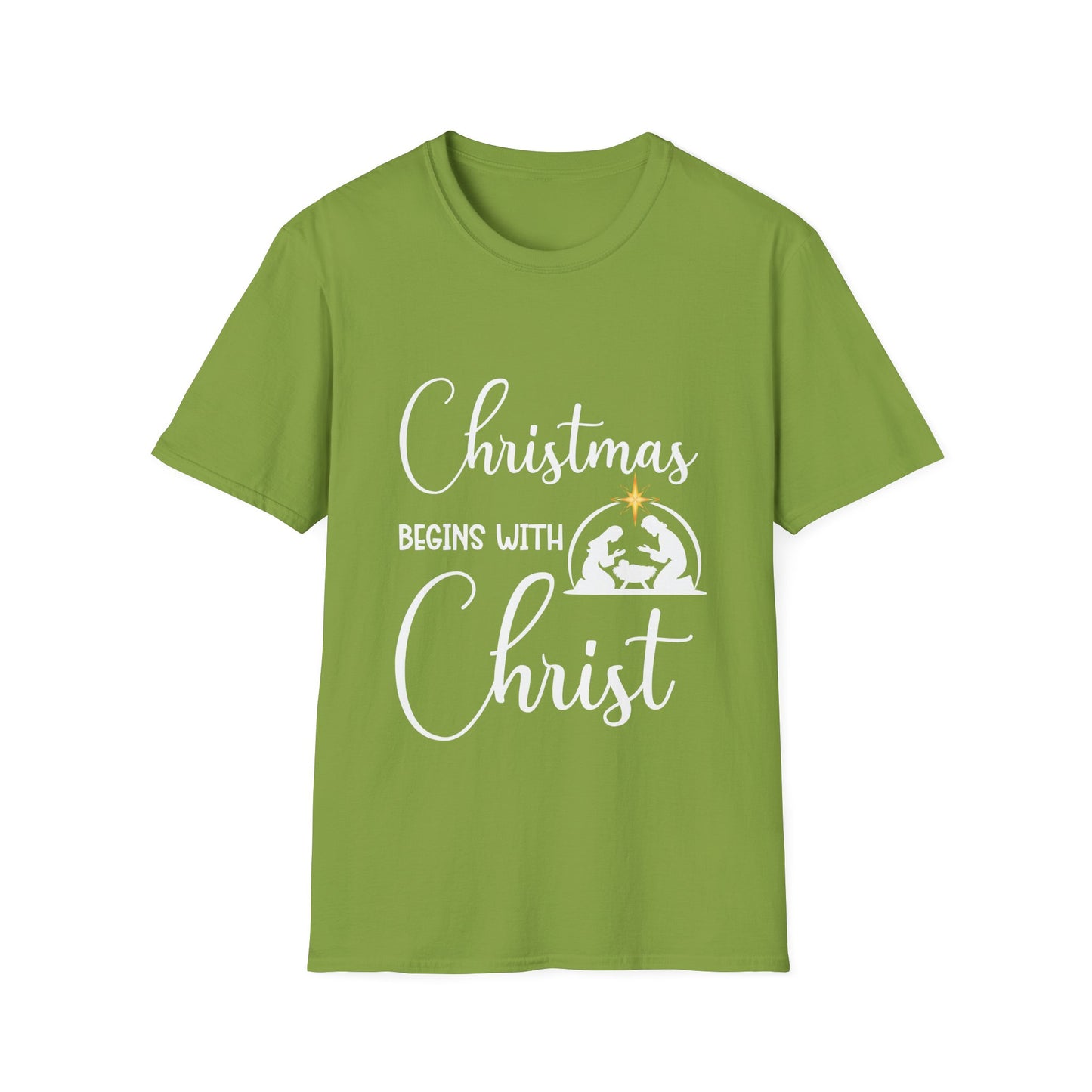 Christmas Begins with Christ Men's Tshirt (White/Gold Logo)