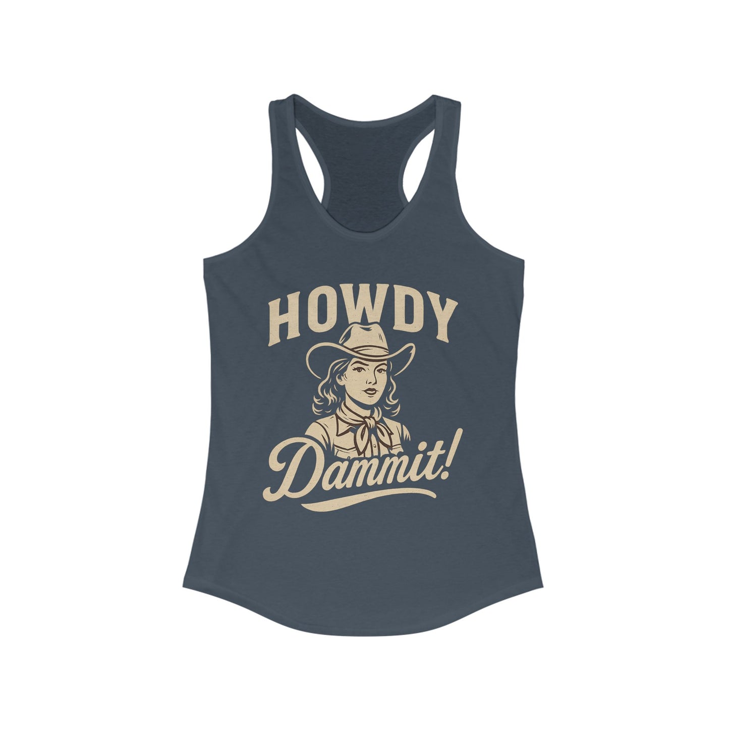Howdy Dammit! Aggie Texas Cowgirl Women's Racerback Tanktop (Gold Logo)