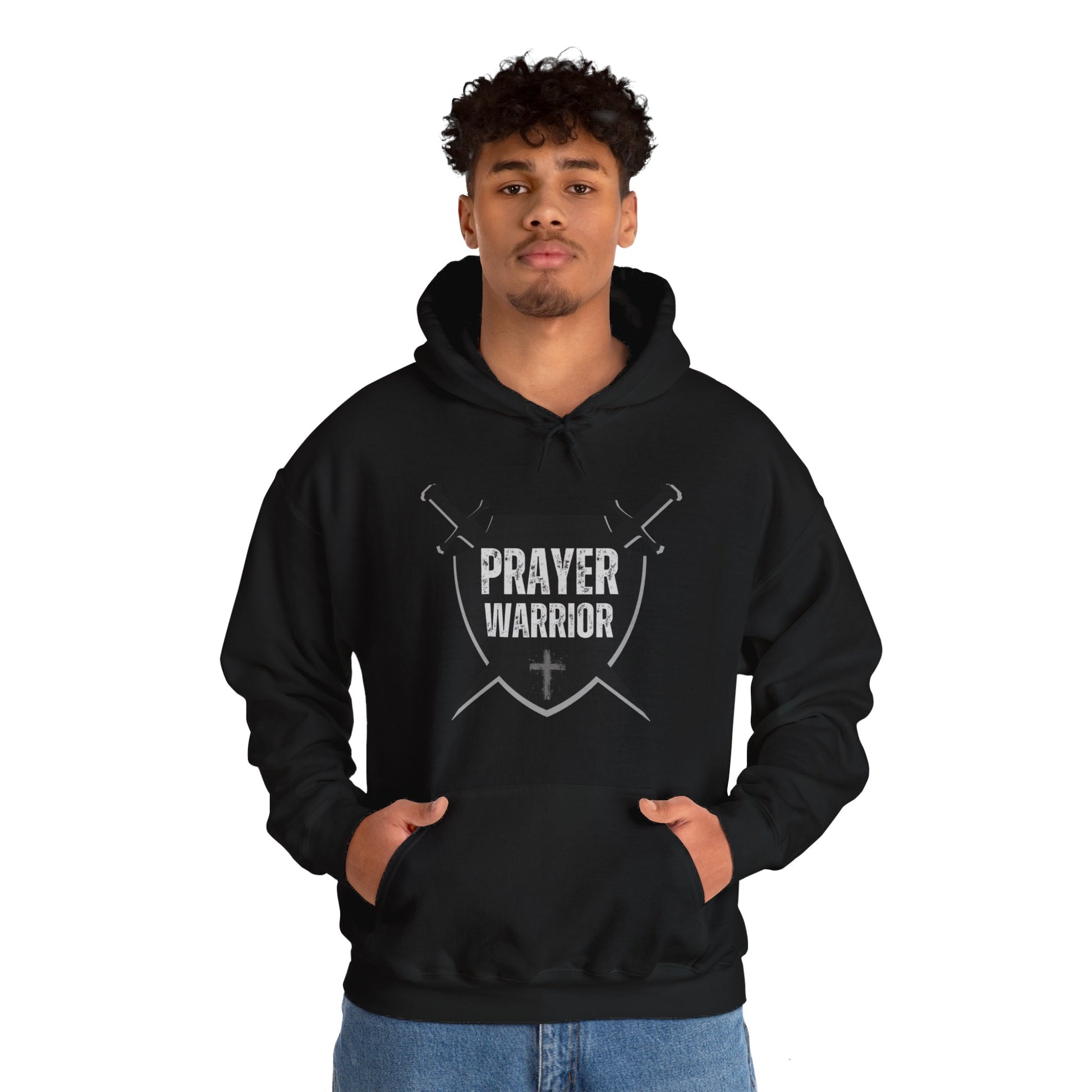 Prayer Warrior Shield Men's Hoodie (Black Logo) - Sweet Baby Jeez Teez