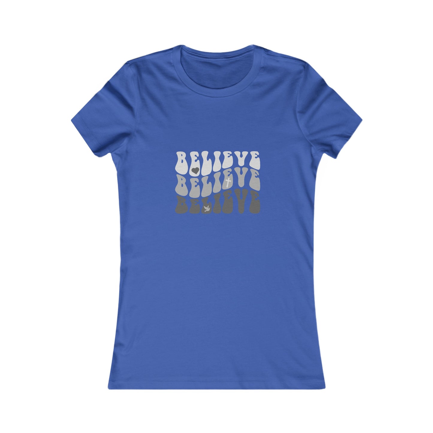 Believe Womens Fitted Tshirt (Grayscale Logo) - Sweet Baby Jeez Teez