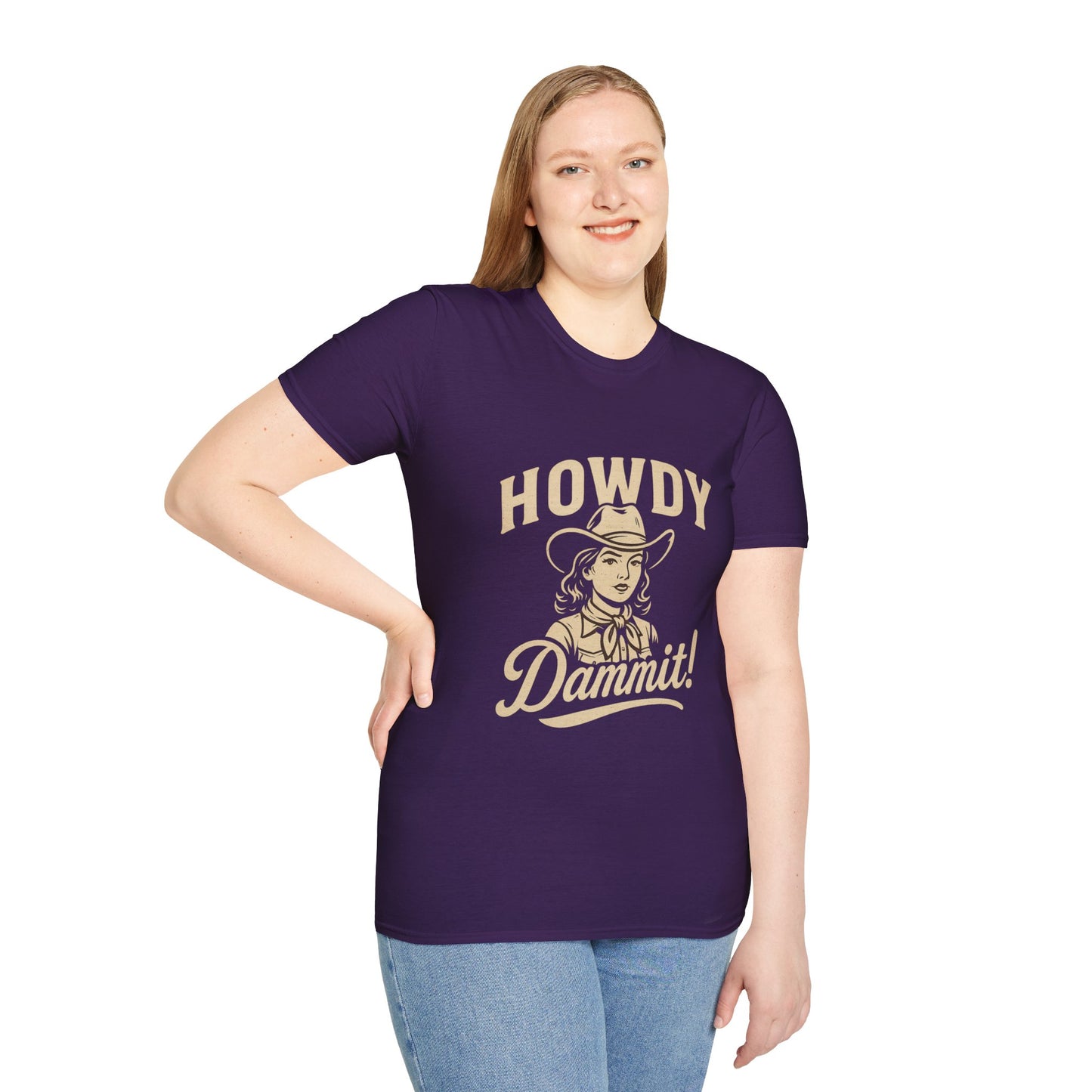 Howdy Dammit! Aggie Texas Cowgirl Softstyle Tshirt (Gold Logo)
