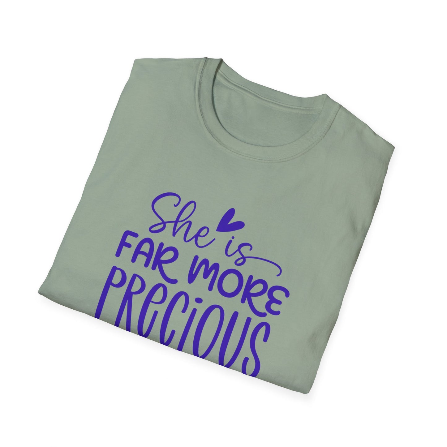 Far More Precious Women's Relaxed/Plus Tshirt (Cobalt Logo) - Sweet Baby Jeez Teez