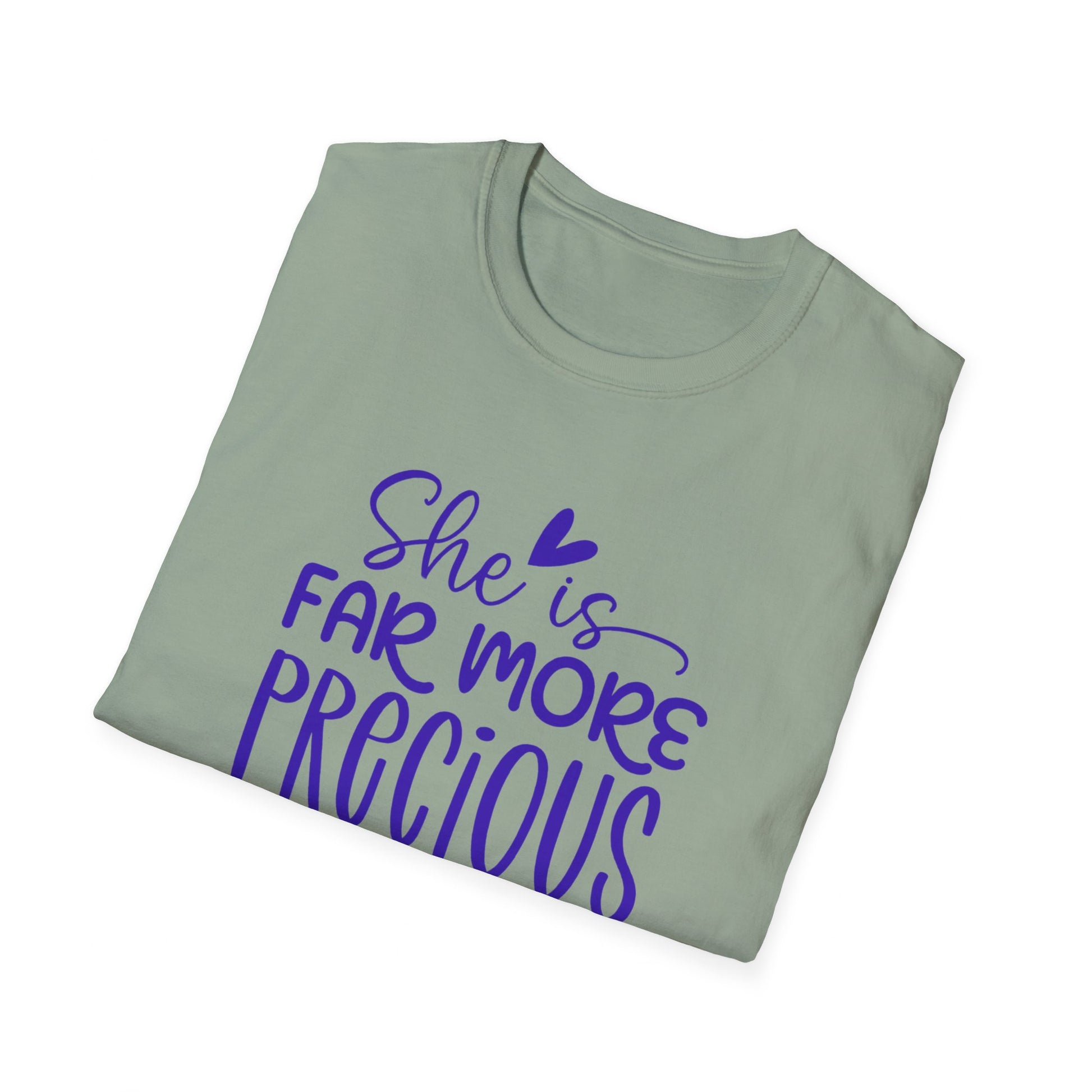 Far More Precious Women's Relaxed/Plus Tshirt (Cobalt Logo) - Sweet Baby Jeez Teez