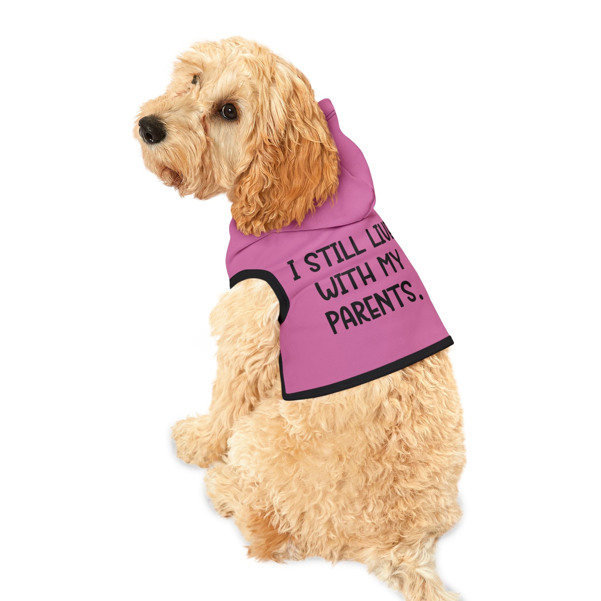 Live with Parents Pet Hoodie, Pink (Black Logo) - Sweet Baby Jeez Teez