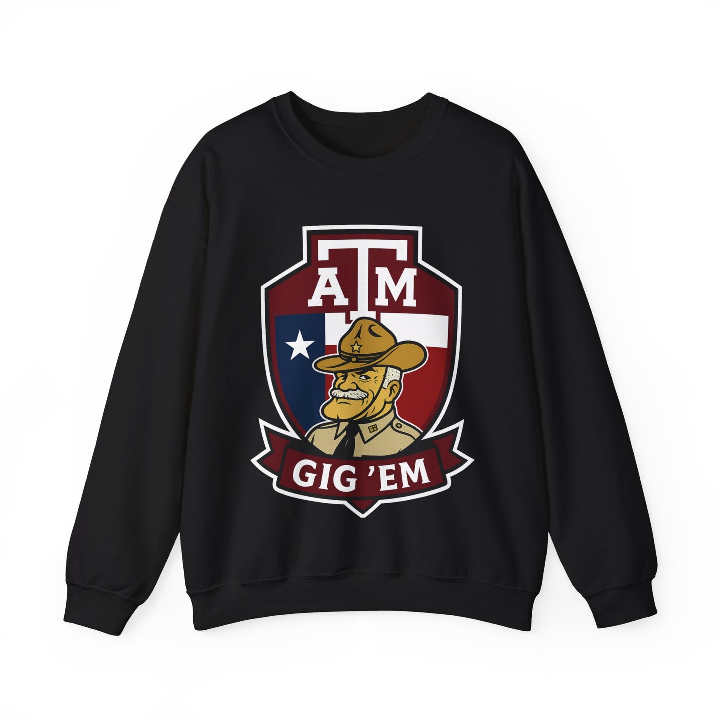 Gig 'Em Aggies Old Sarge Crest Texas A&M Soft Cozy Sweatshirt (Texas Flag Logo 1)