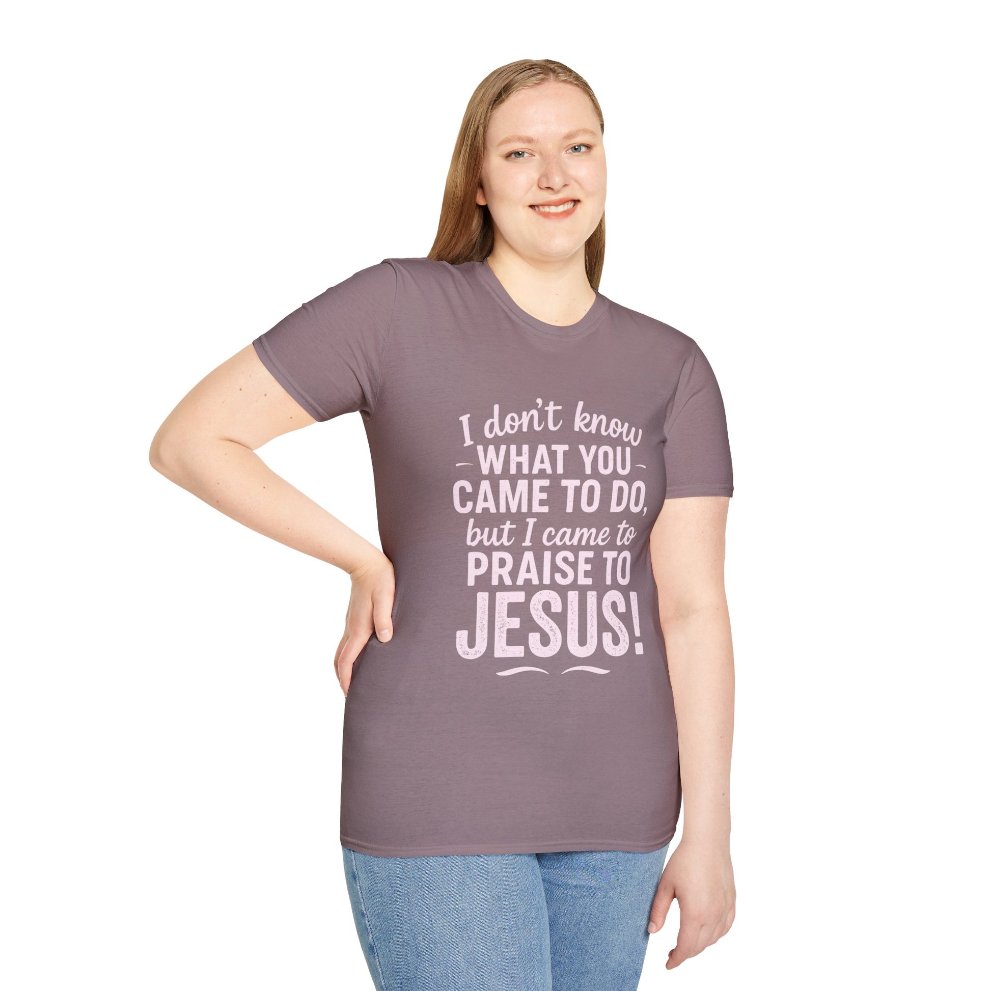 "I Came to Praise Jesus" Relaxed Softstyle Tshirt (Light Pink Logo) - Sweet Baby Jeez Teez