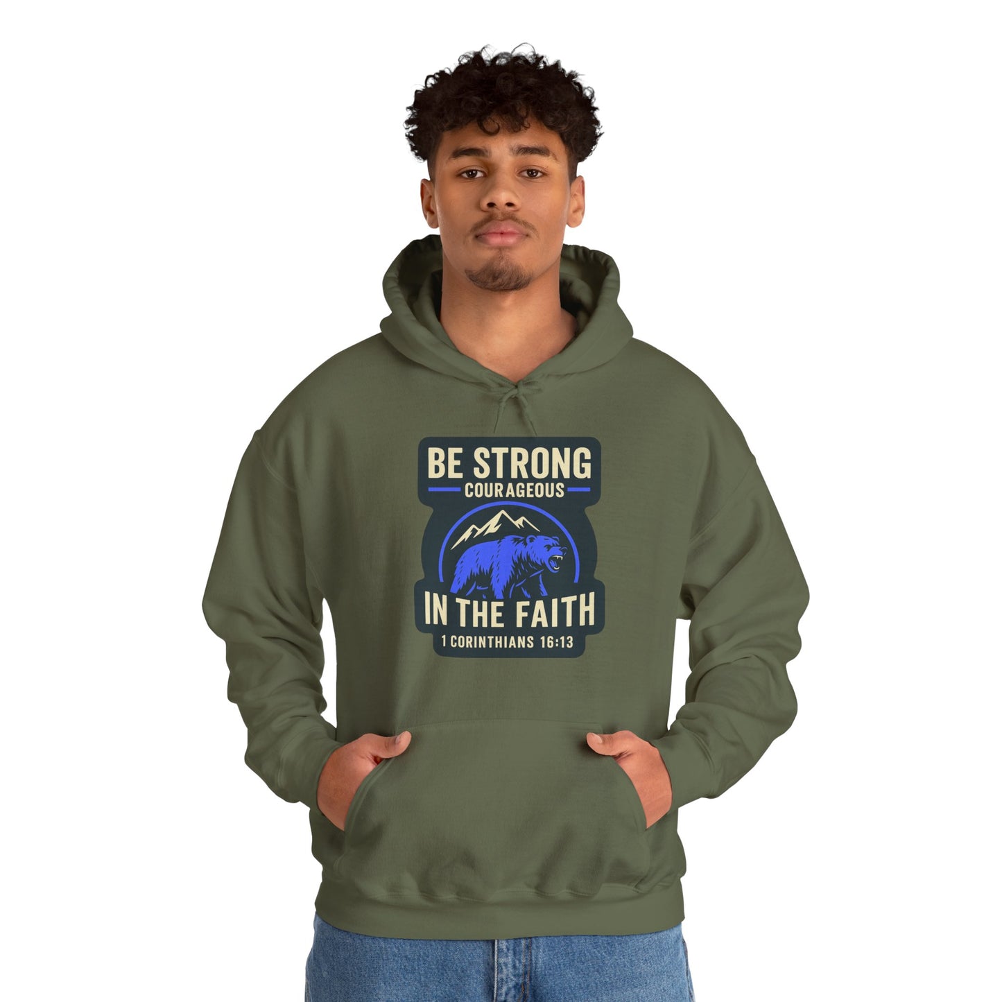 "Be Strong and Courageous" Bear Bible Verse Sweatshirt