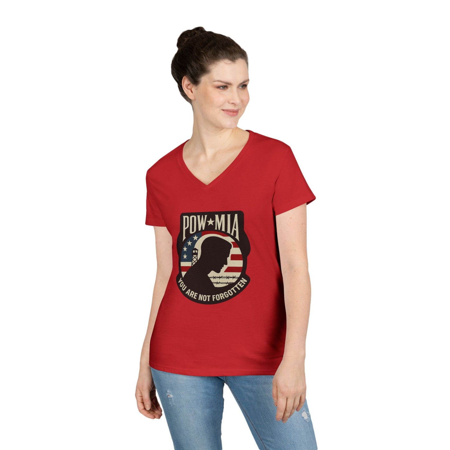 "POW MIA You are not Forgotten" Military Support Women's V-Neck T-Shirt