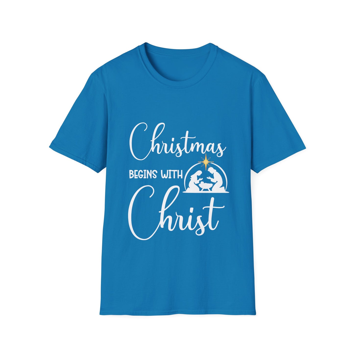 Christmas Begins with Christ Men's Tshirt (White/Gold Logo)