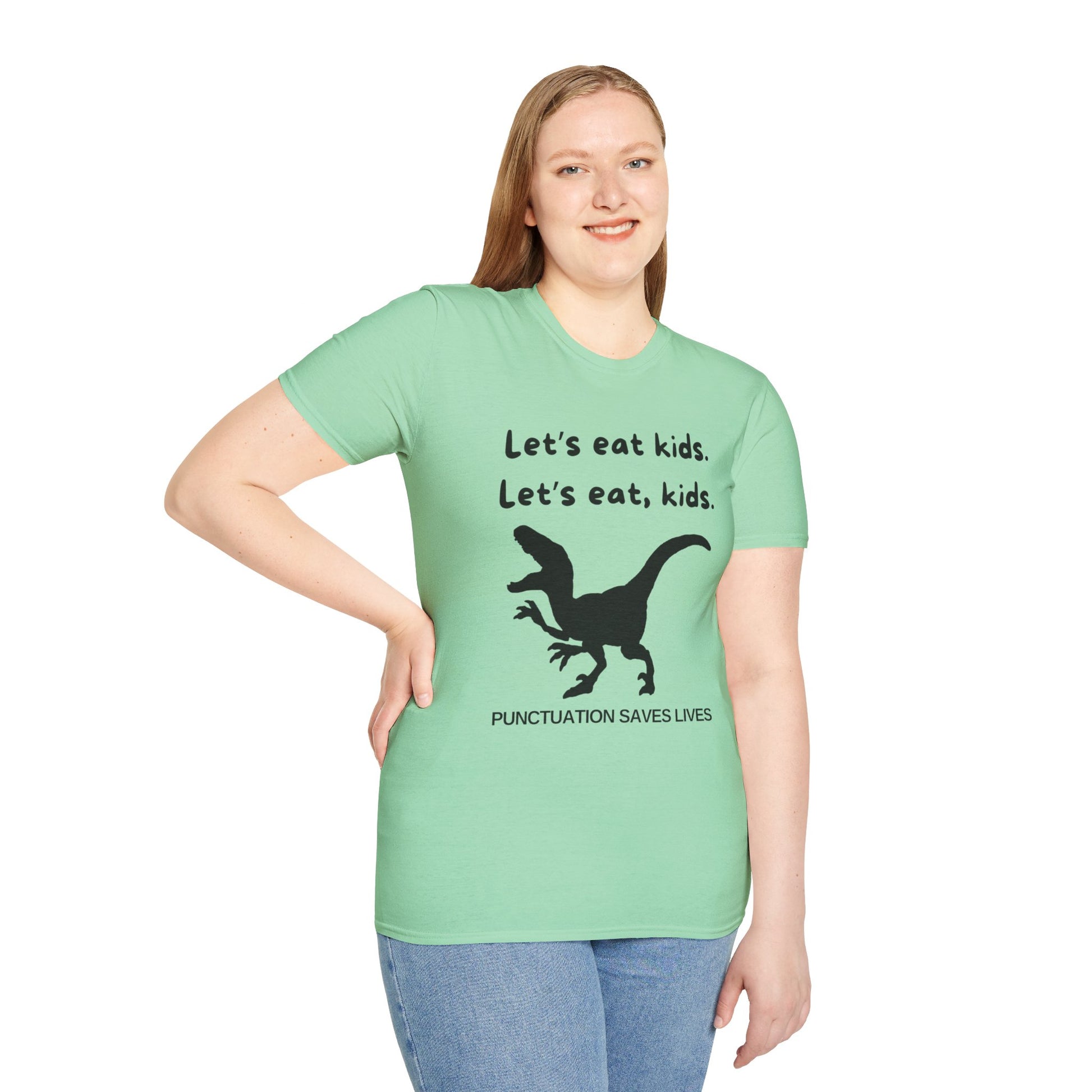 Lets Eat Kids Womens Relaxed/Plus Tshirt (Black Logo) - Sweet Baby Jeez Teez