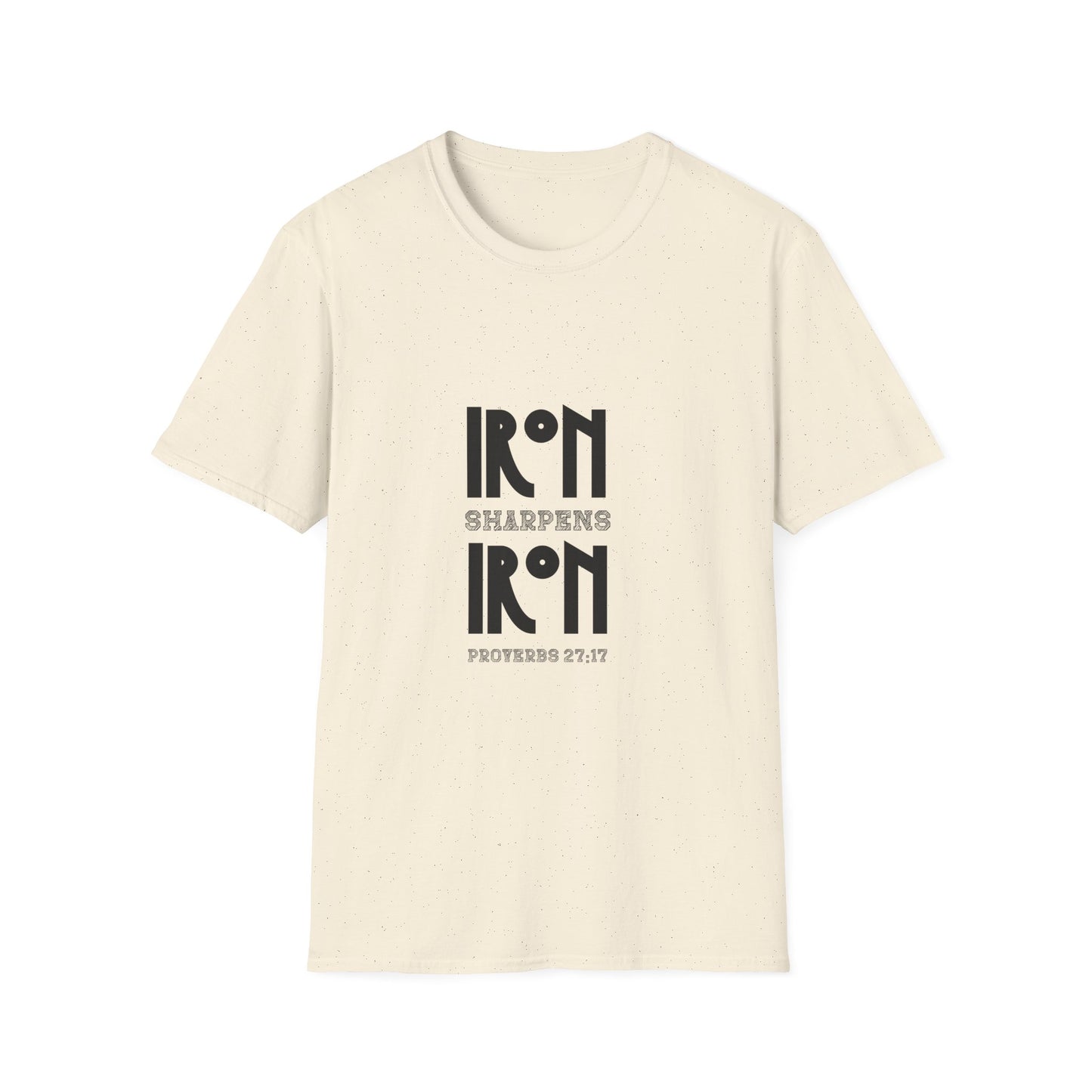 "Iron Sharpens Iron" Bible Verse Christian Inspirational Softstyle Tshirt (Black Logo)