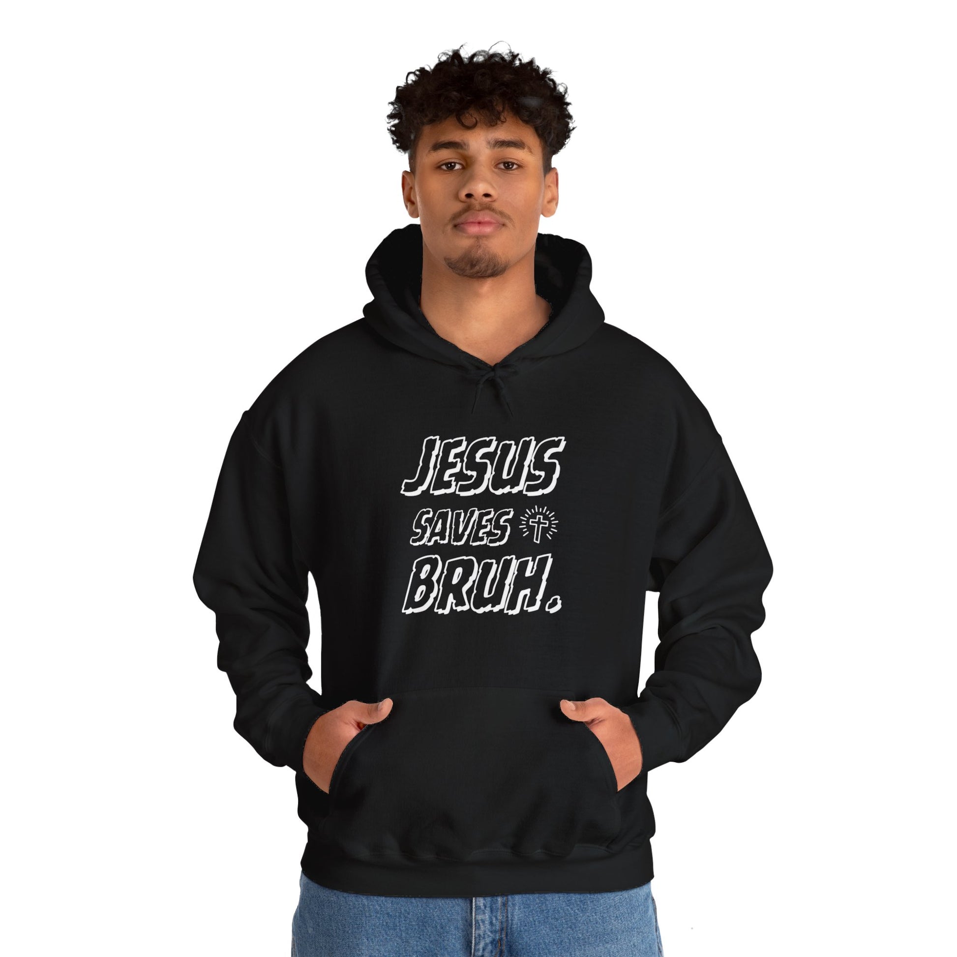 Jesus Saves Bruh Men's Hoodie (White Logo) - Sweet Baby Jeez Teez