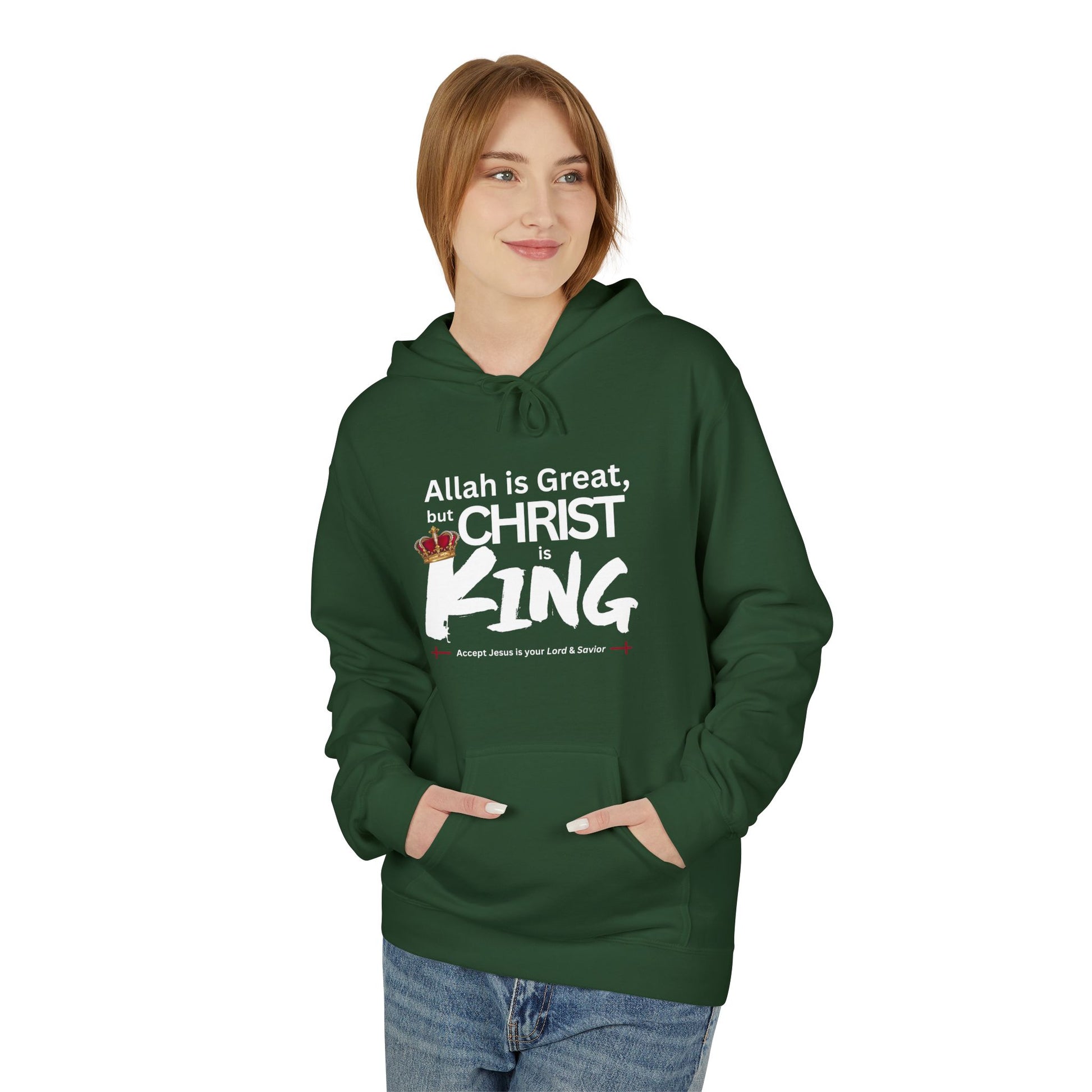 "Christ is King" Cozy Unisex Fleece Hoodie (Great Logo - White) - Sweet Baby Jeez Teez